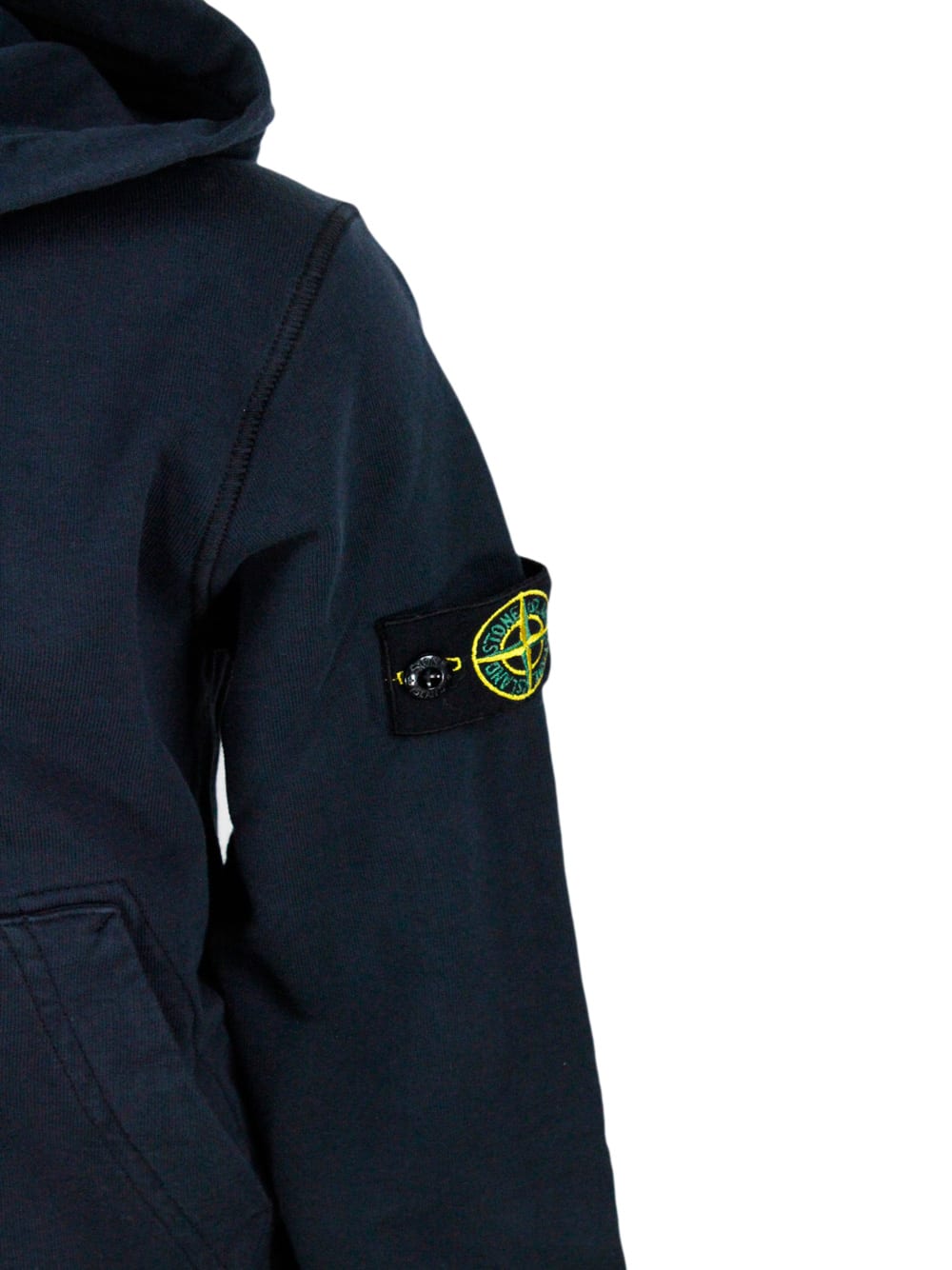 Stone Island Cotton Sweatshirt With Hood And Zip Closure. Kangaroo Pockets And Logo On The Sleeve In Blu