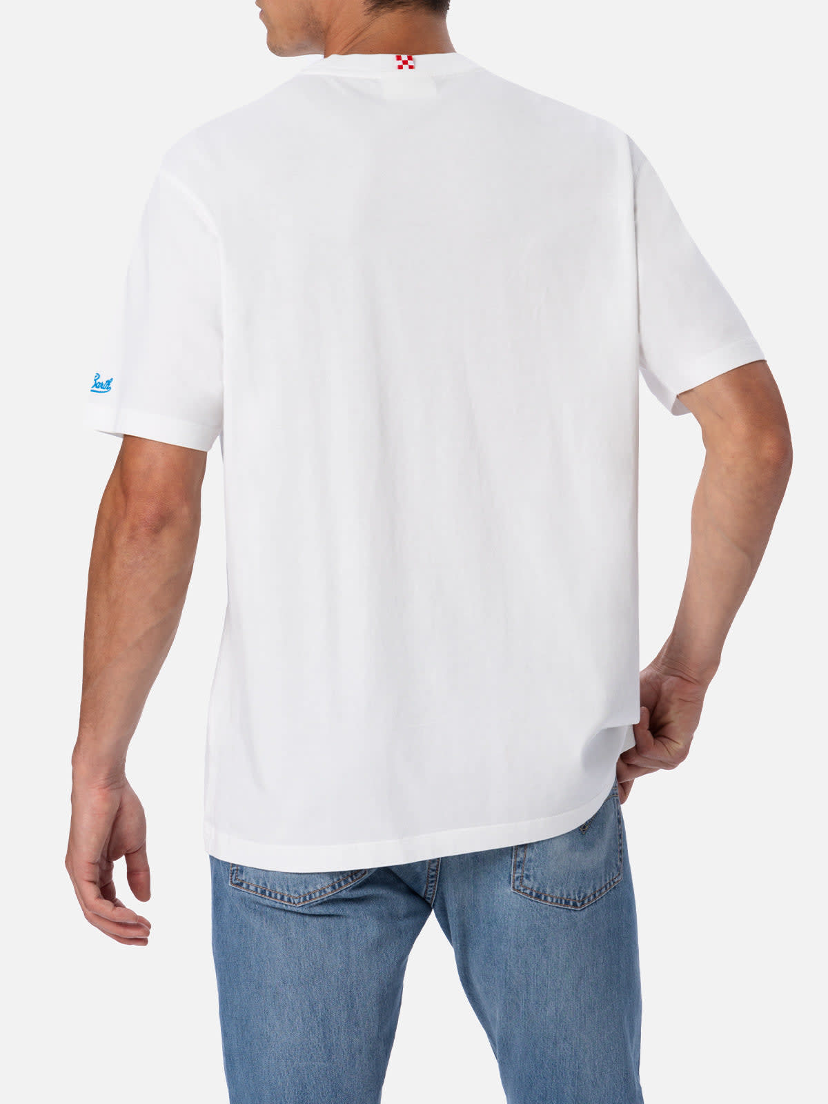 Shop Mc2 Saint Barth Man Cotton T-shirt With Gin Tonic Print And Embroidery In White