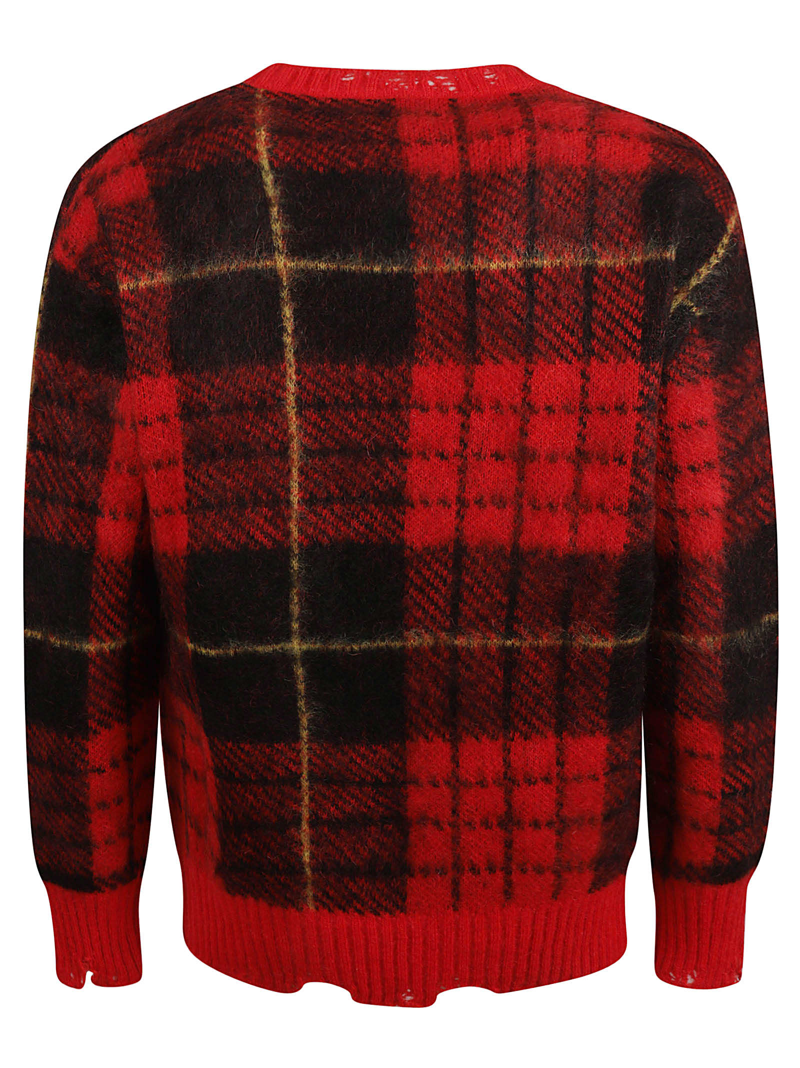 Shop Alexander Mcqueen Check Patterned Distressed Sweater In Red/black/yellow