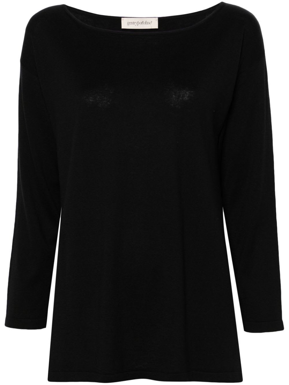 Shop Gentry Portofino Long Sleeves Crew Neck Sweater In Black