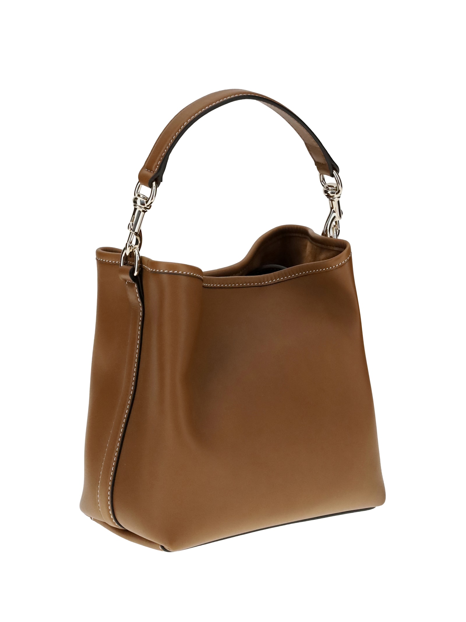 Gucci Gg Emblem Leather Bucket Bag With Frontal Logo In Brown