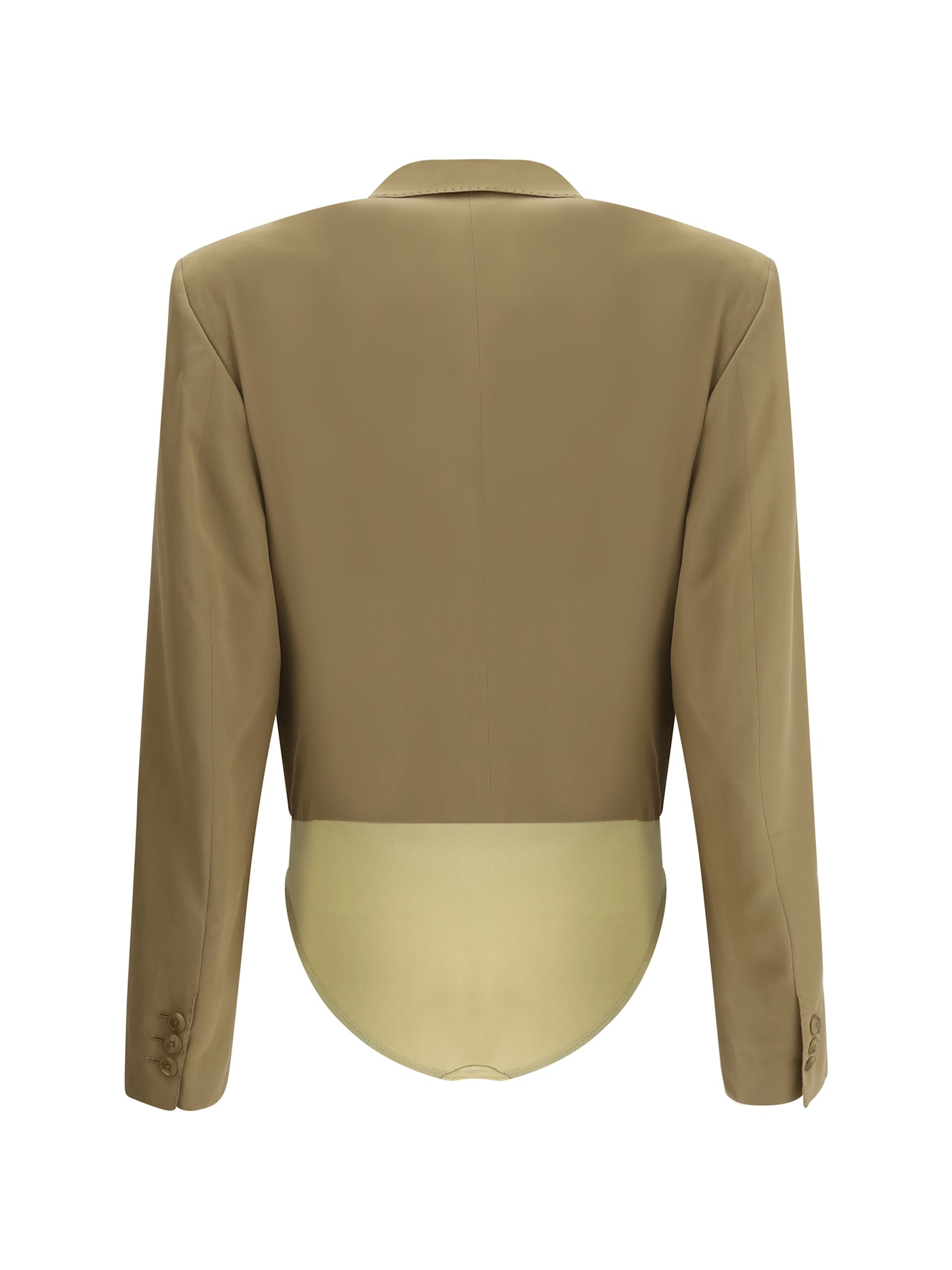 Petar Petrov Fitted Silk Blazer Bodysuit In Mud