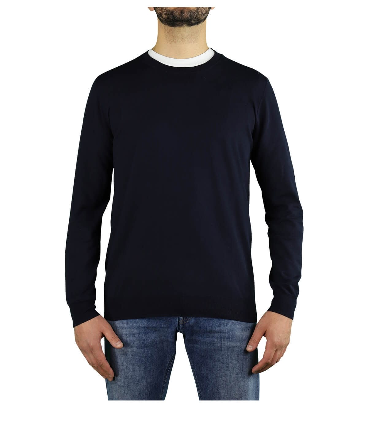 PAOLO PECORA NAVY BLUE CREW NECK JUMPER,A001-F100-6685