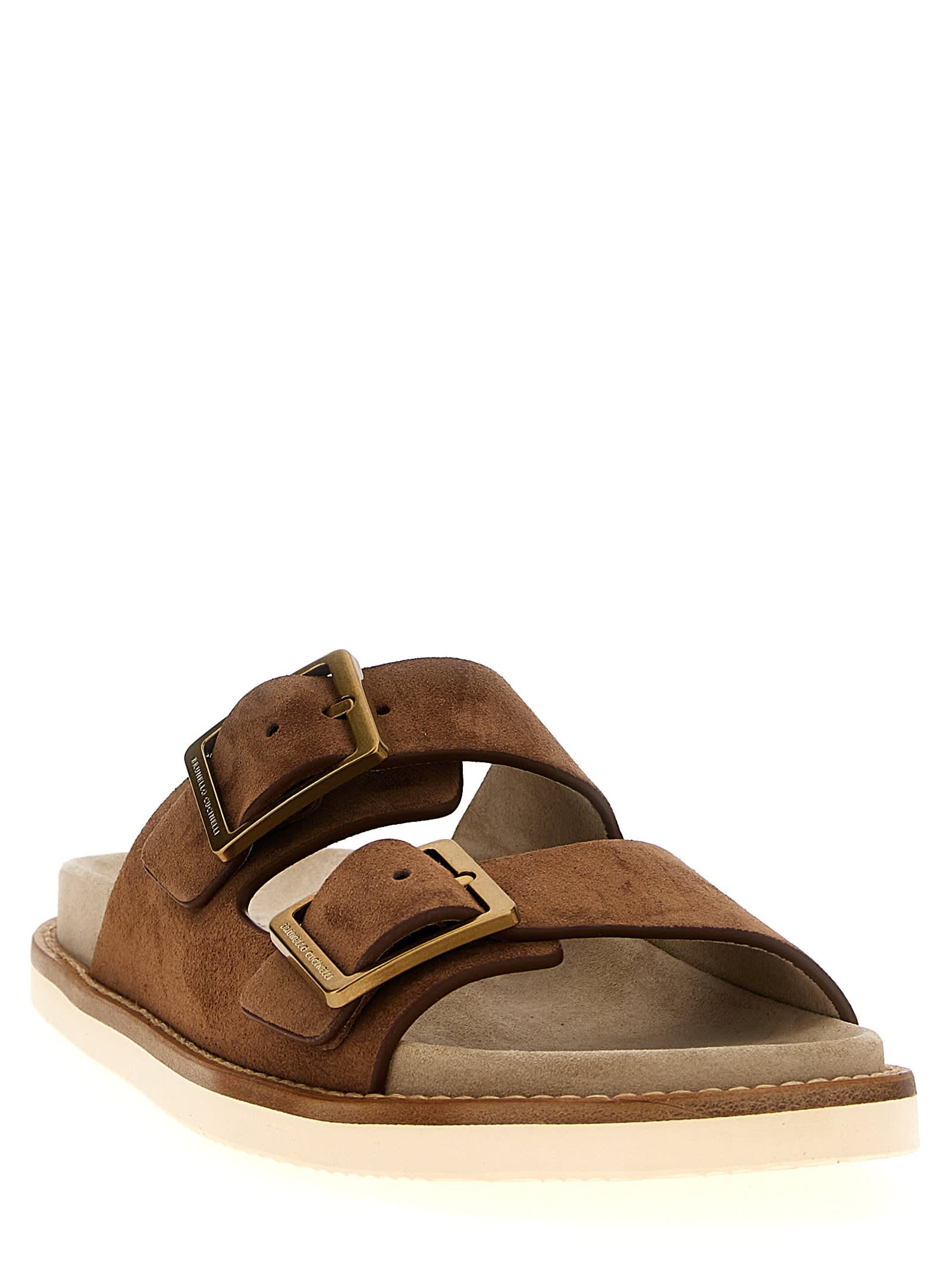 Brunello Cucinelli Adjustable Brown Suede Sandals In Brown