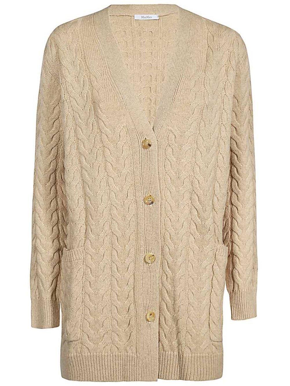 Shop Max Mara Buttoned Long-sleeved Knitted Cardigan In Miele