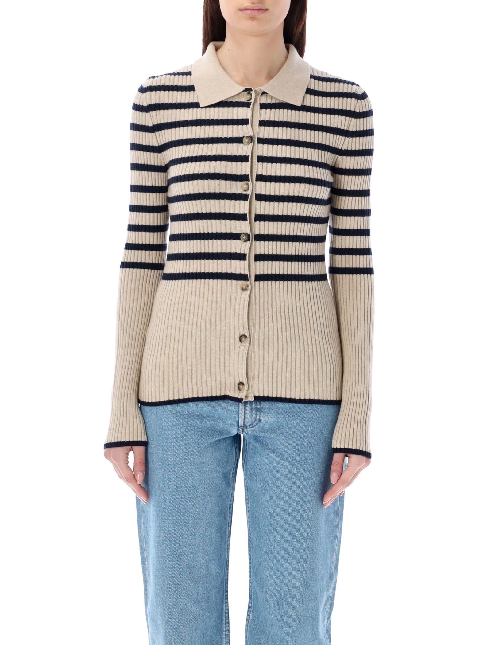 A.P.C. Navy amp; Beige Mallory Cardigan