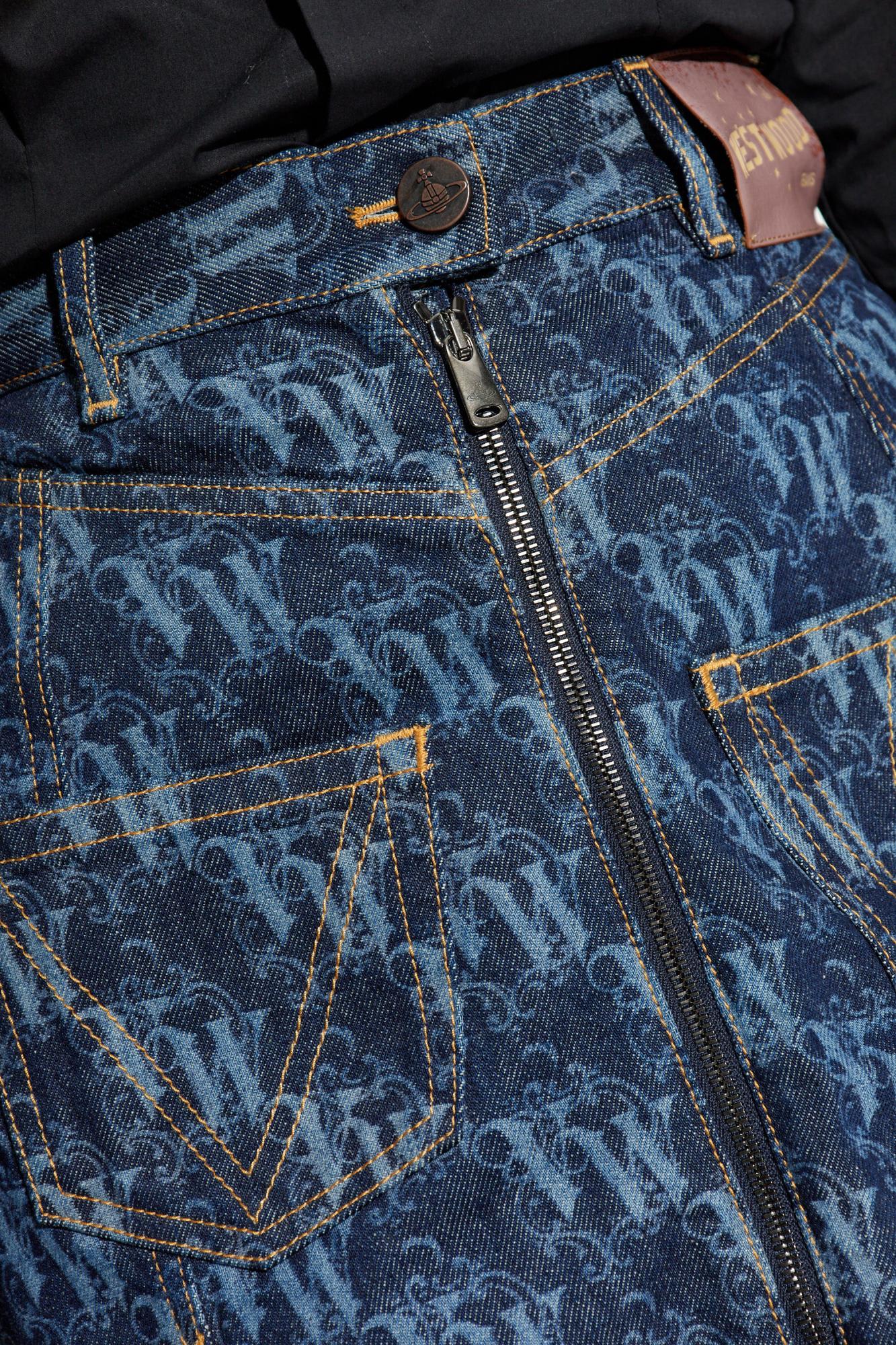 Vivienne Westwood Asymmetric Hem Skirt Belt Loops Pockets In Blue