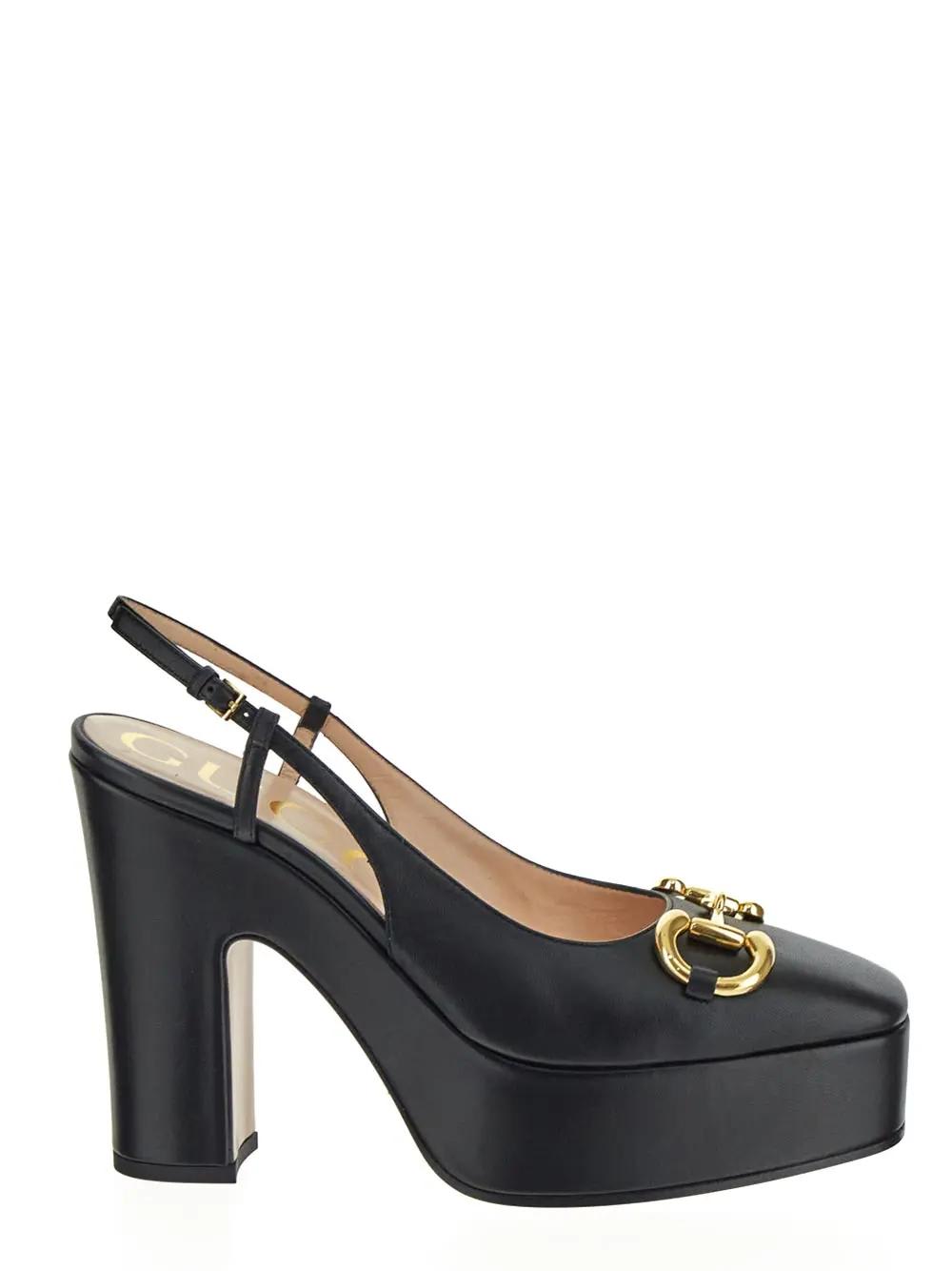 Gucci Baby 120 Leather Platform Slingback Pumps In Black