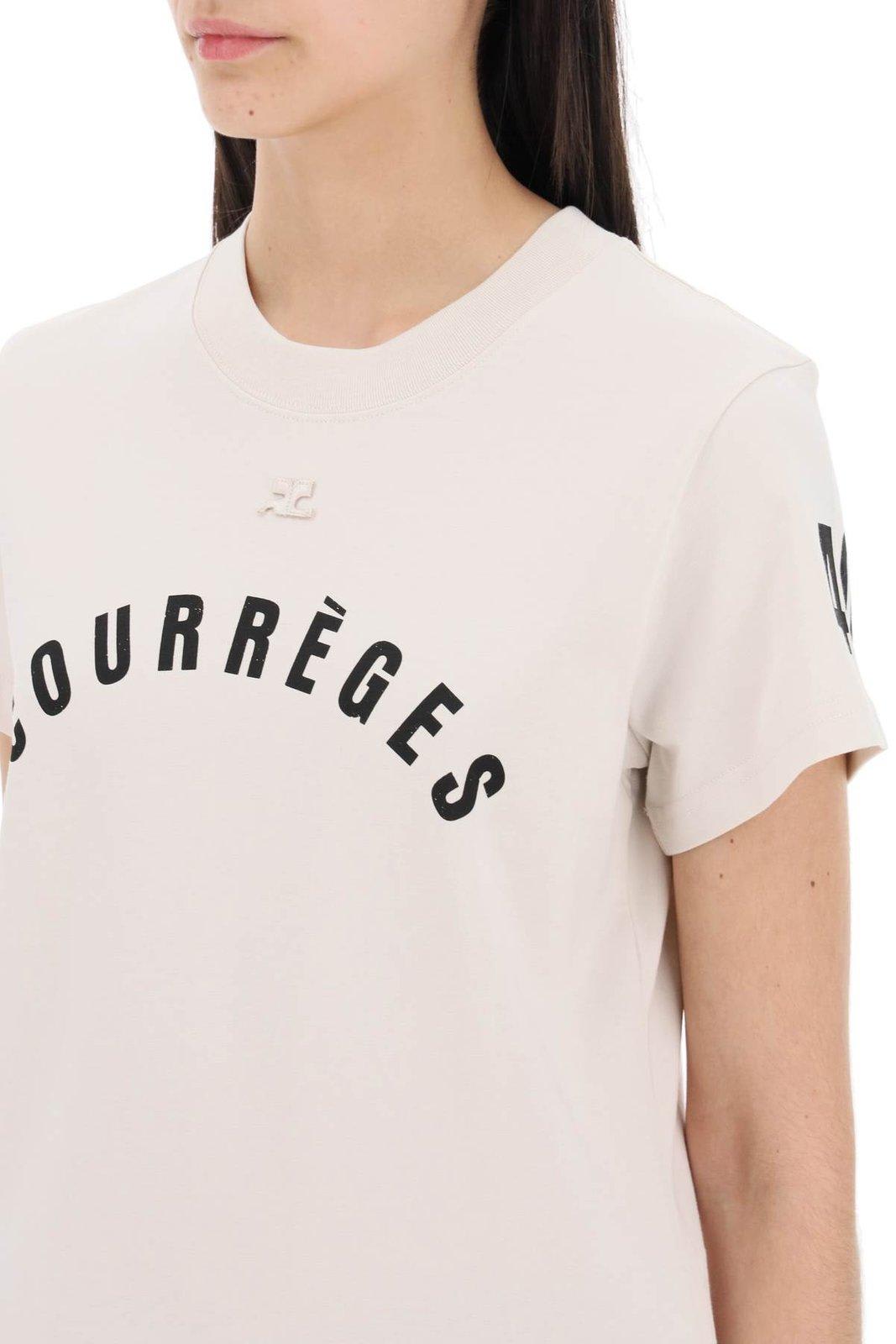 Shop Courrèges Logo Printed Crewneck T-shirt