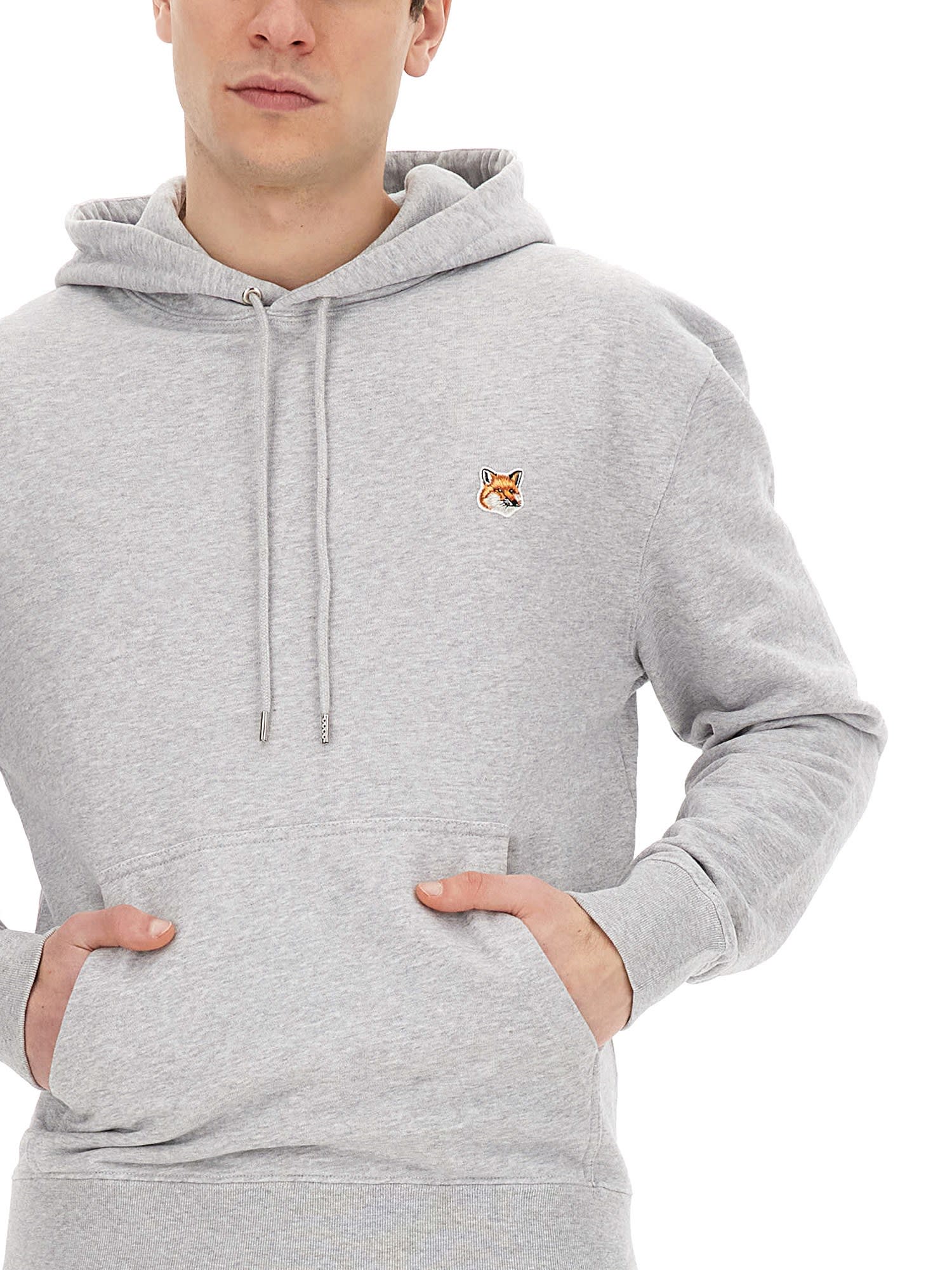 Shop Maison Kitsuné Sweatshirt With Fox Patch In Grey