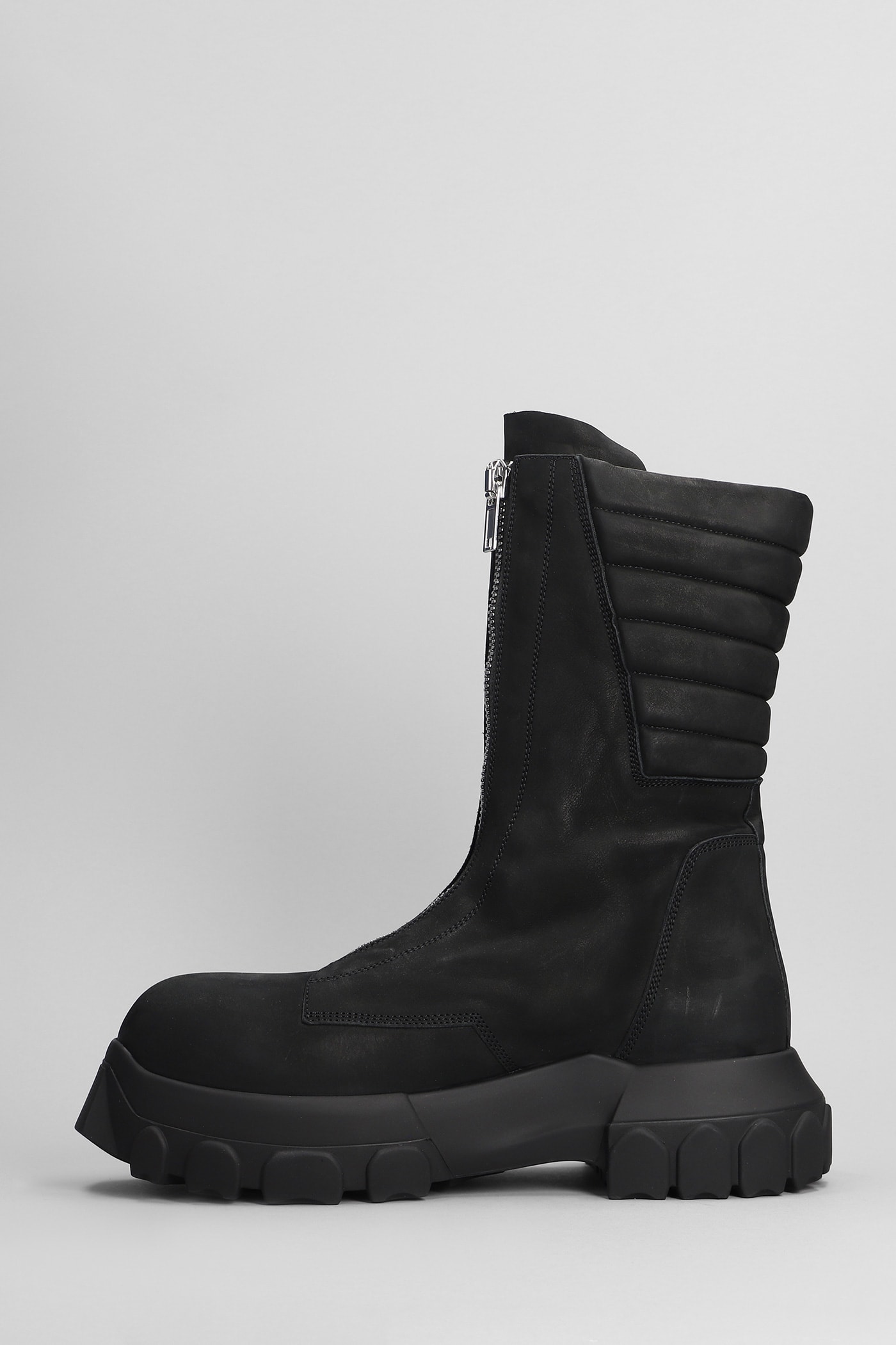 Rick Owens Moto Turbo Tractor Combat Boots In Black Leather In Black
