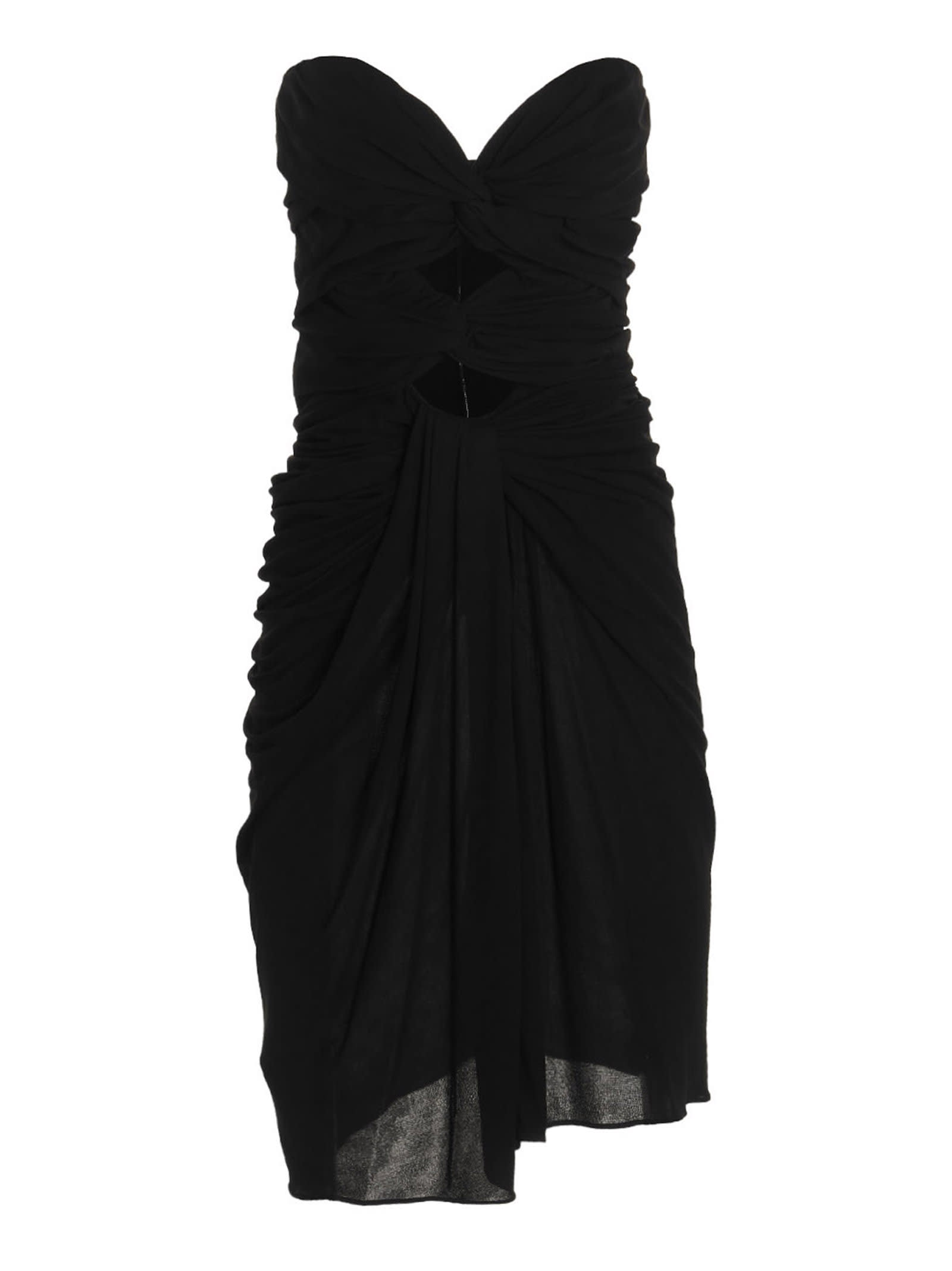 Shop Saint Laurent Draped Cut Out Dress In Black