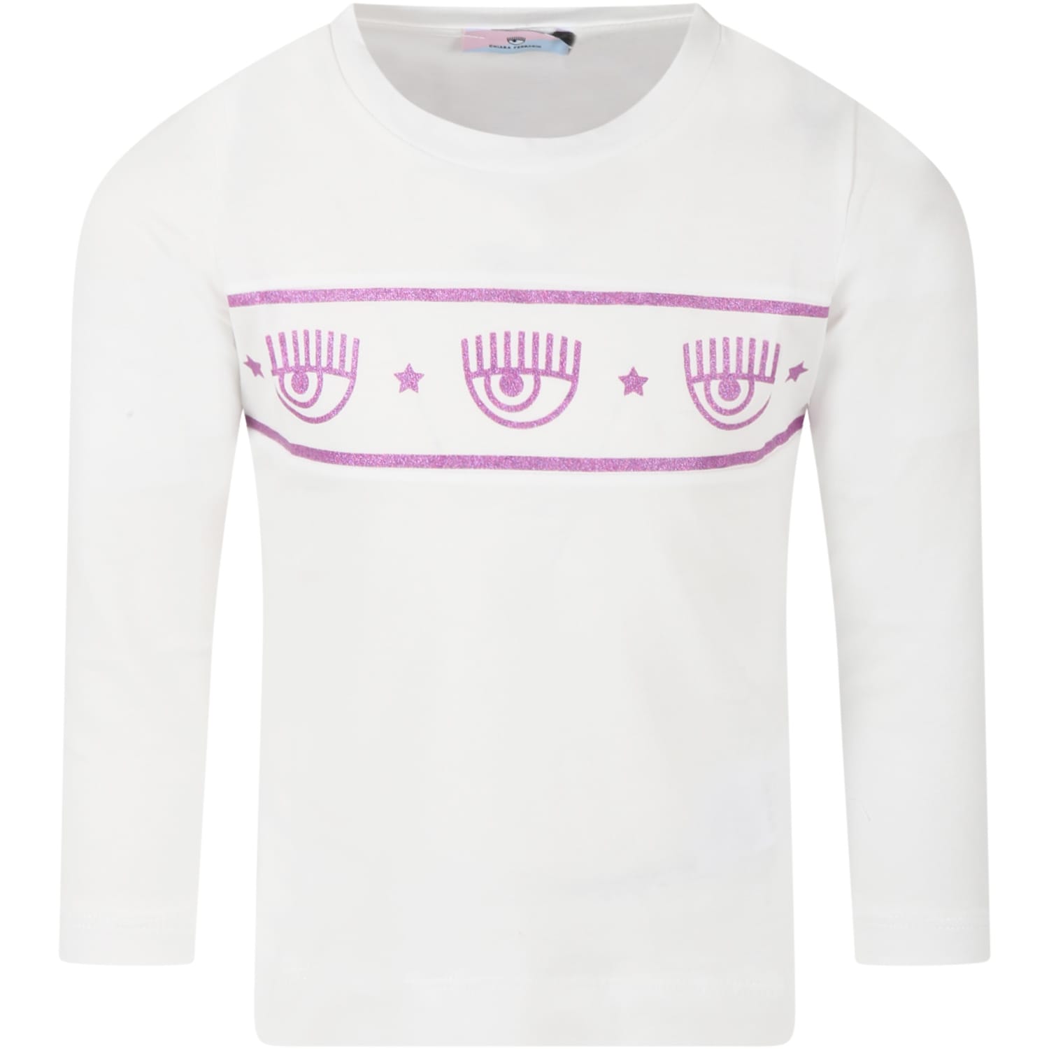 Chiara Ferragni White T-shirt For Girl With Iconic Purple Blinking Eye