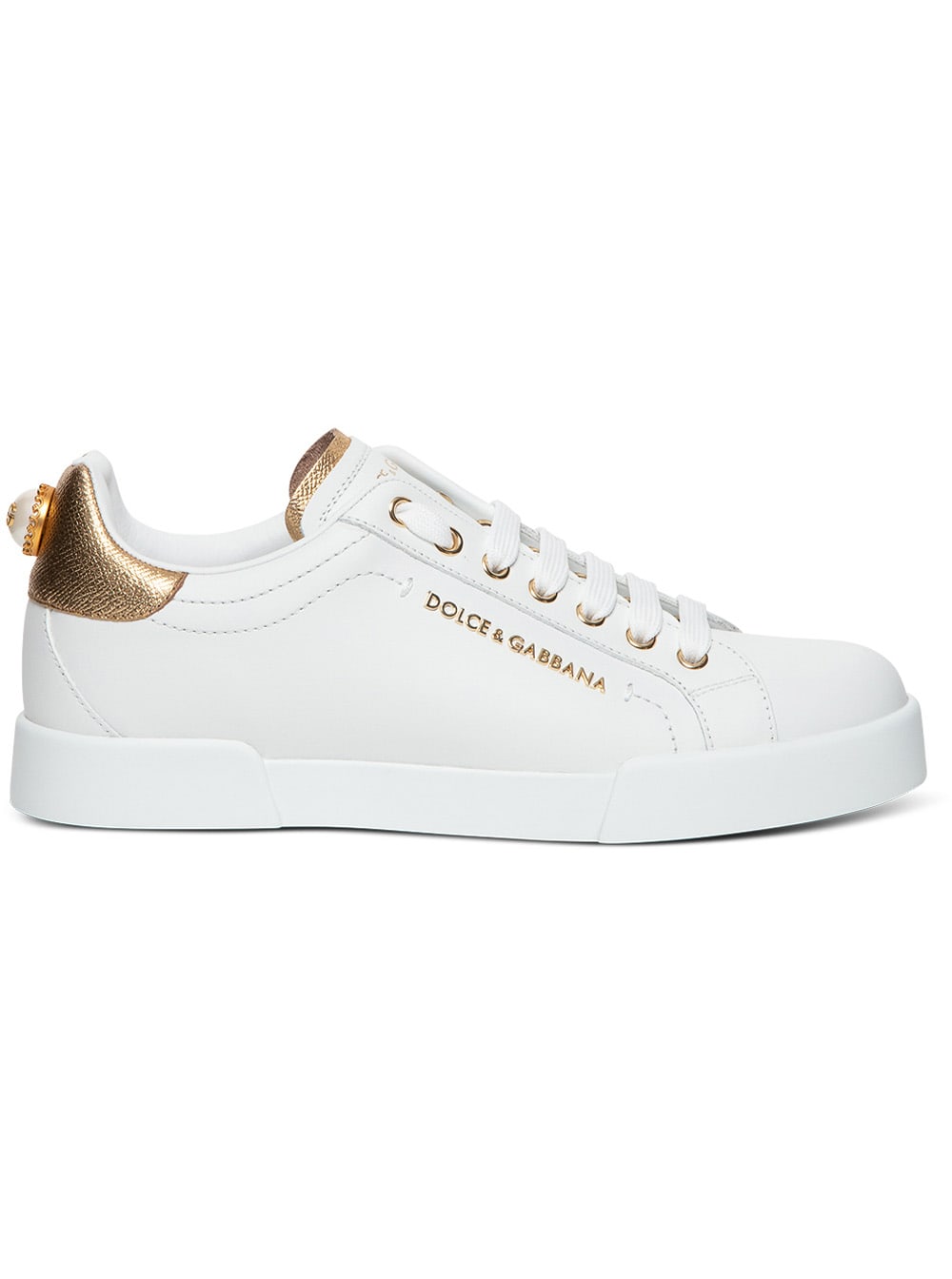 Dolce & Gabbana Leather Sneakers With Gold Colored Details