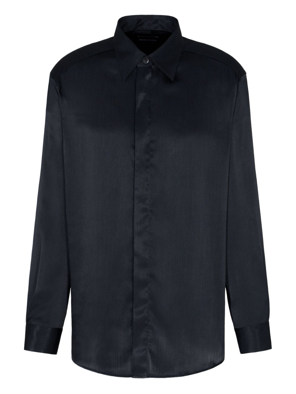 Emporio Armani Long Sleeve Satin Shirt With Spread Collar In Black