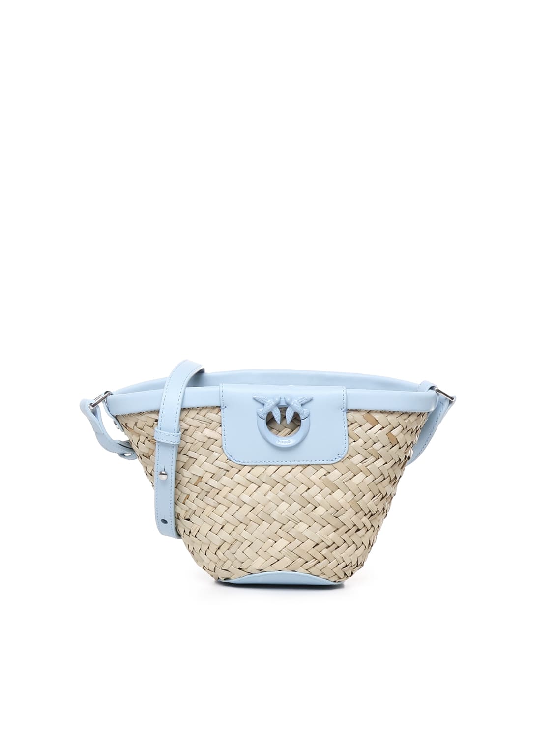 Shop Pinko Love Summer Bag Mini In Natural, Light Blue
