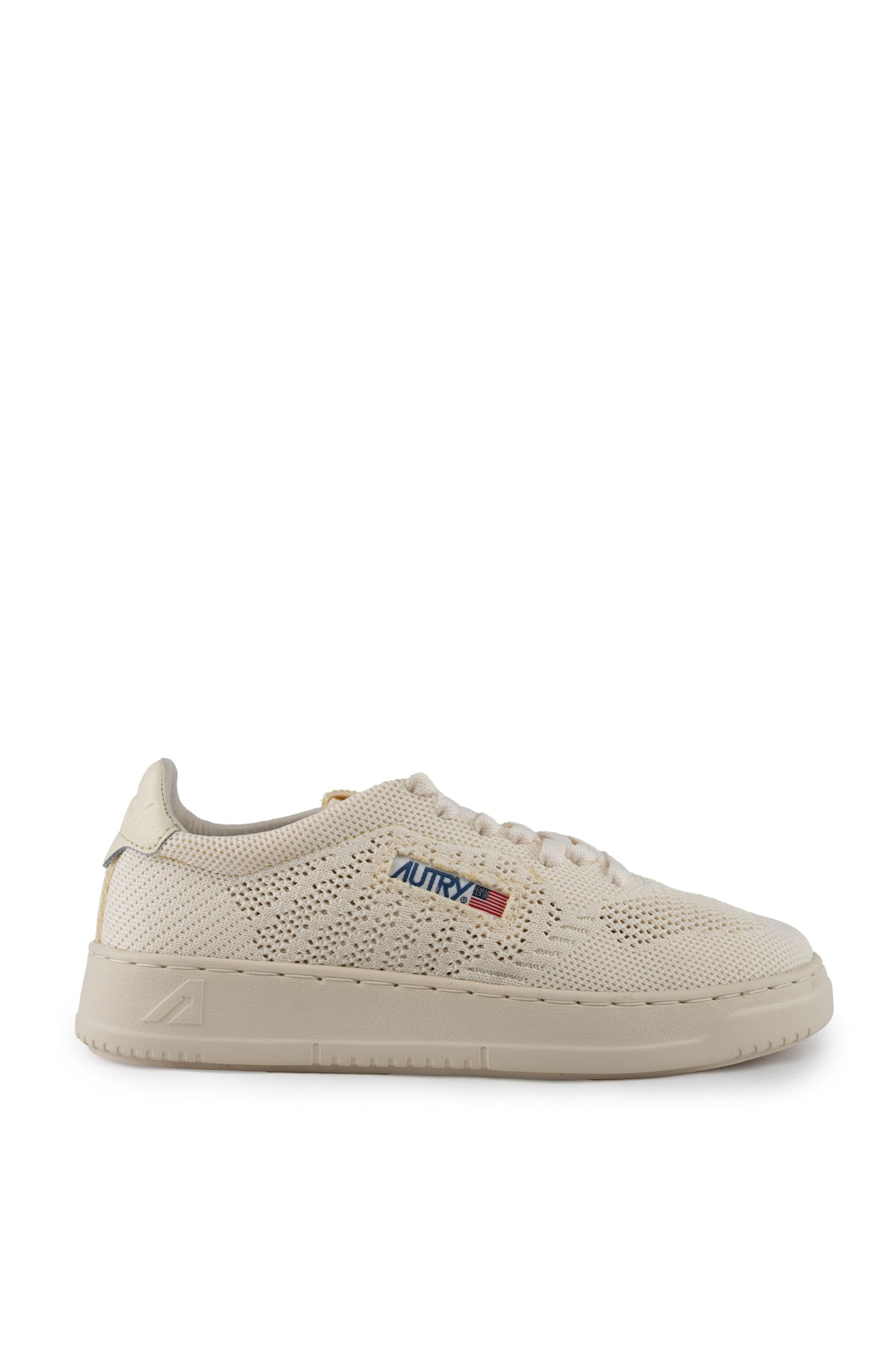 Shop Autry Medalist Easeknit Low Sneakers In Perforated Fabric In Knit/leat Winter Wht