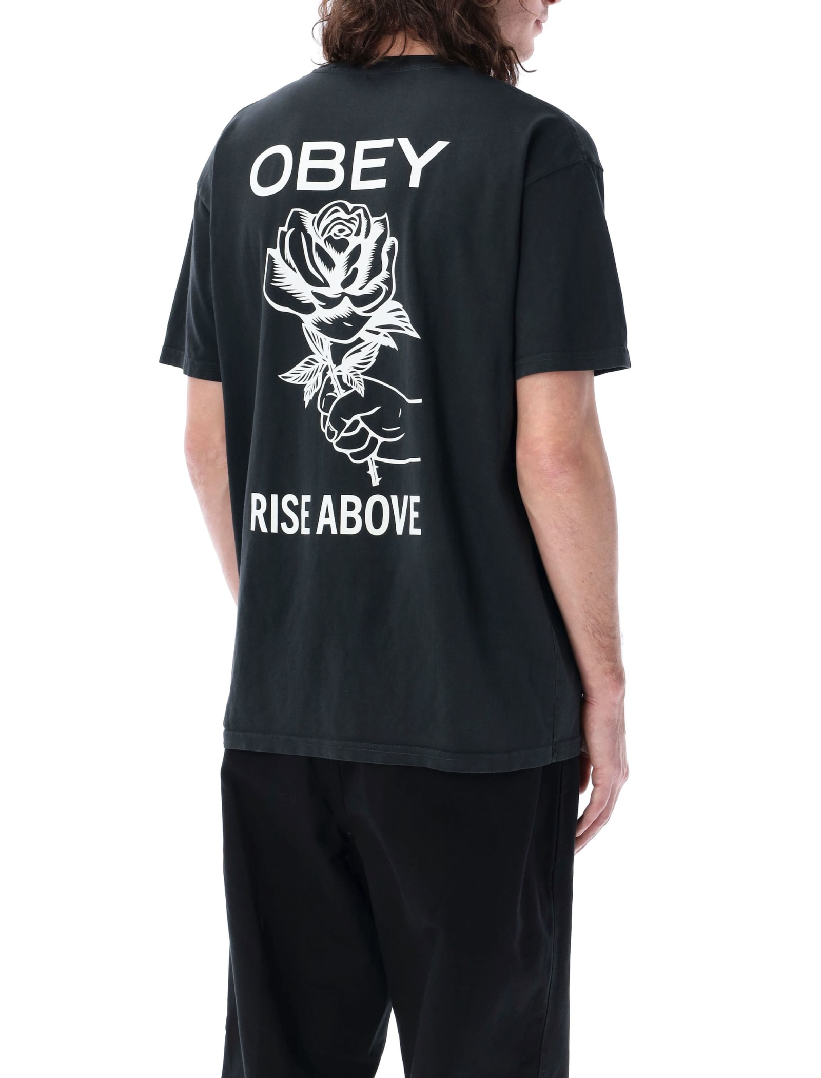 Shop Obey Rise Above Rose Pigment T-shirt In Pigment Vintage Black