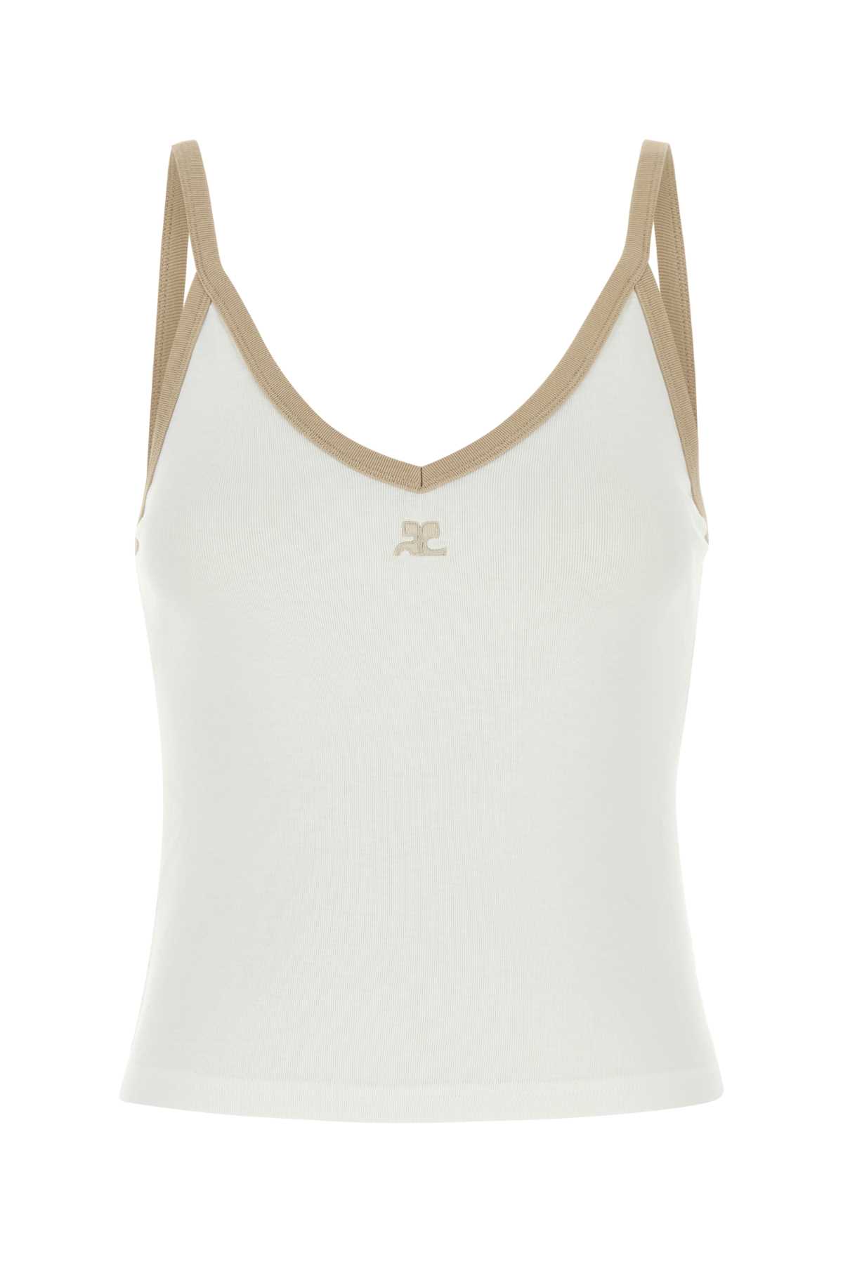 Courrèges Fitted Sleeveless Top With V-neckline And Logo Detail In Whiteheritagesand