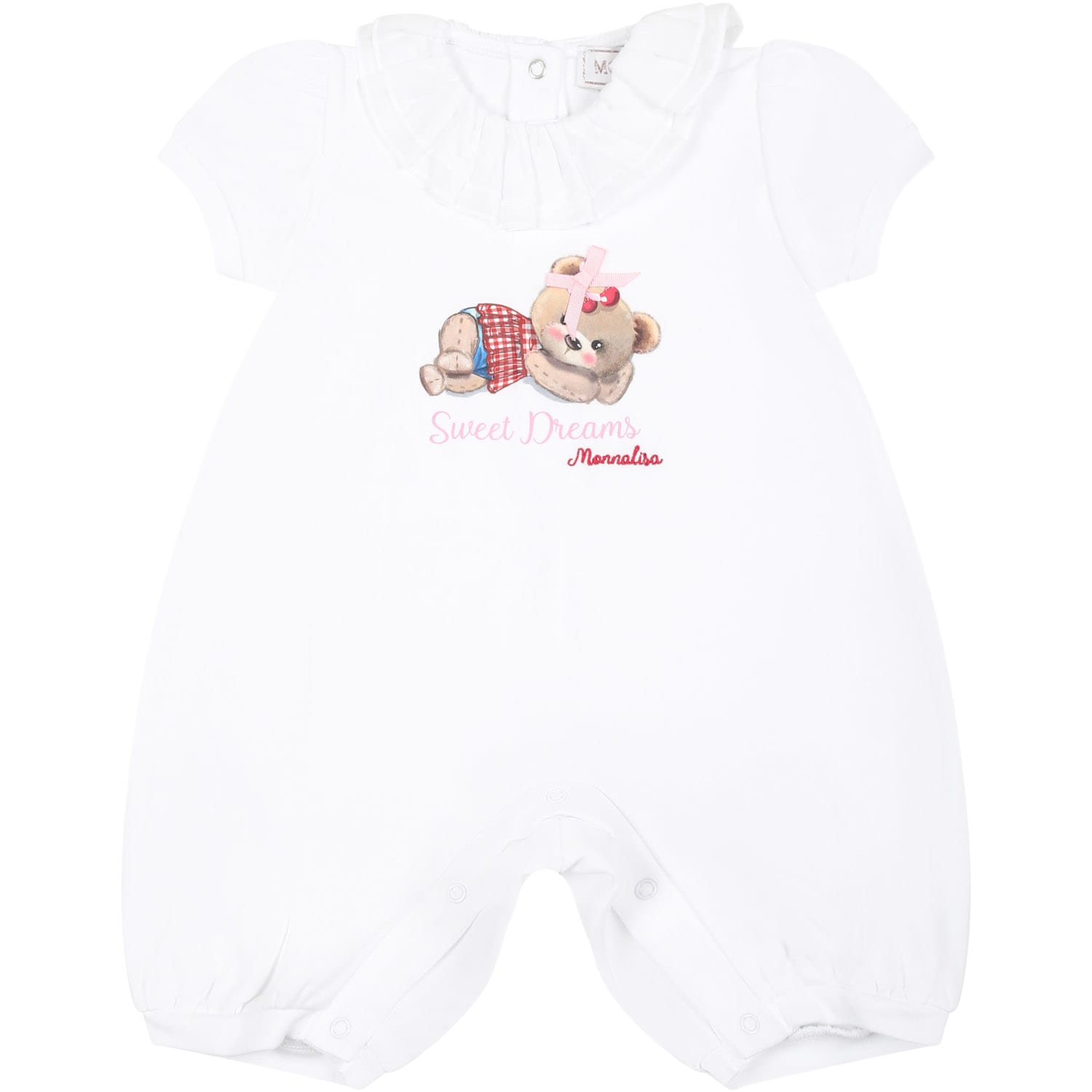 Shop Monnalisa White Romper For Baby Girl With Bear Print