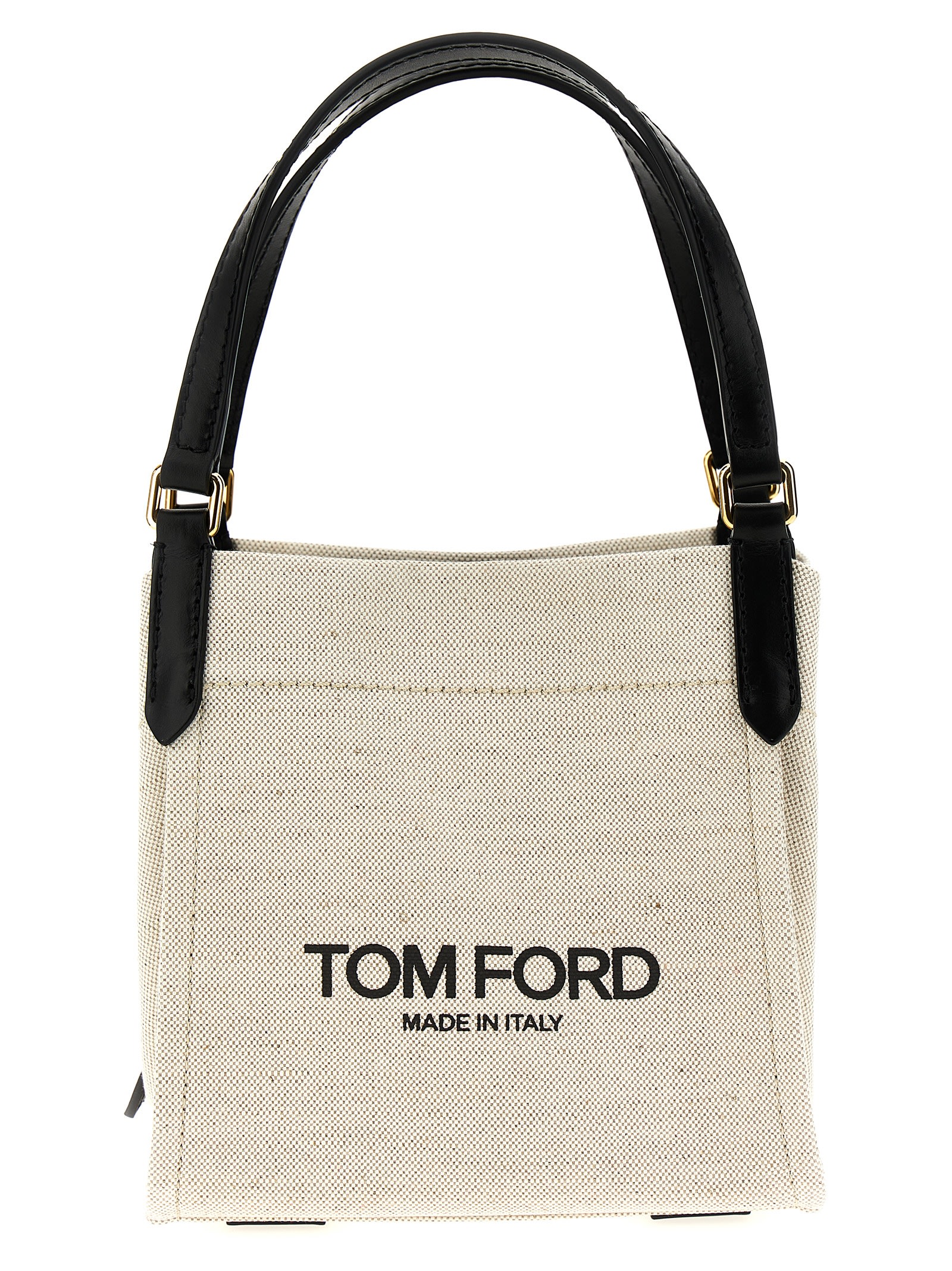 Tom Ford Logo Canvas Handbag In Neutrals/black
