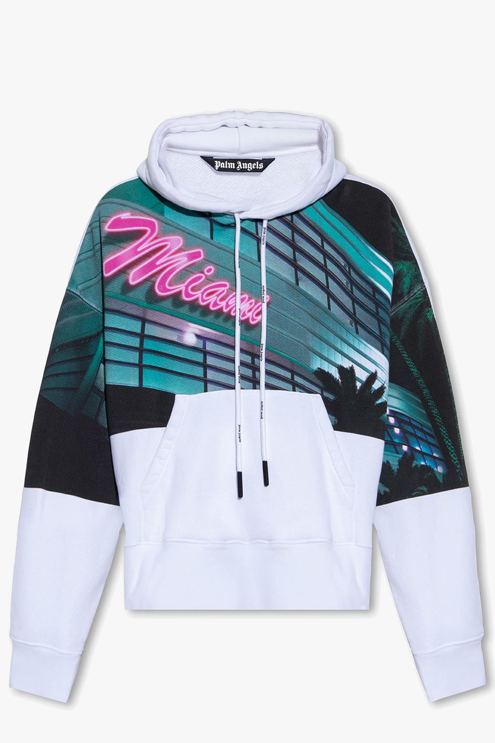 Palm Angels Graphic-print Drawstring Hoodie In Bianco