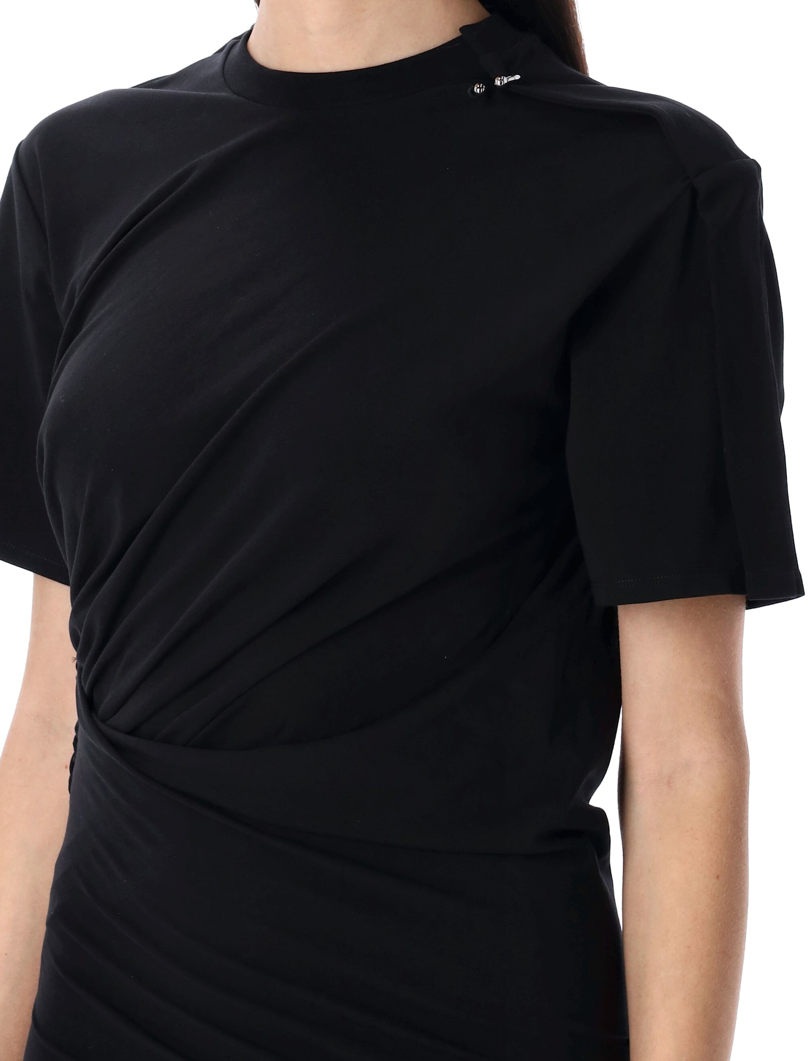 Mugler Draped Cotton Blend Jersey Mini Dress In Black