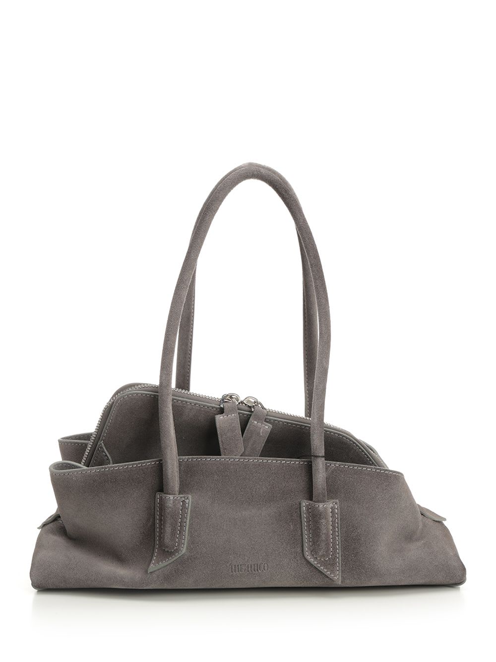 Attico Small Leather Shoulder Bag With Suede Finish In Gray