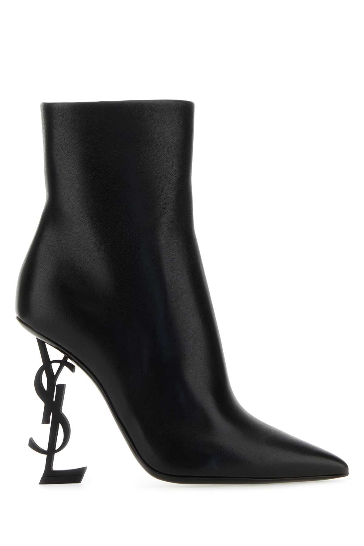 Shop Saint Laurent Black Leather Opyum 110 Ankle Boots In Nero