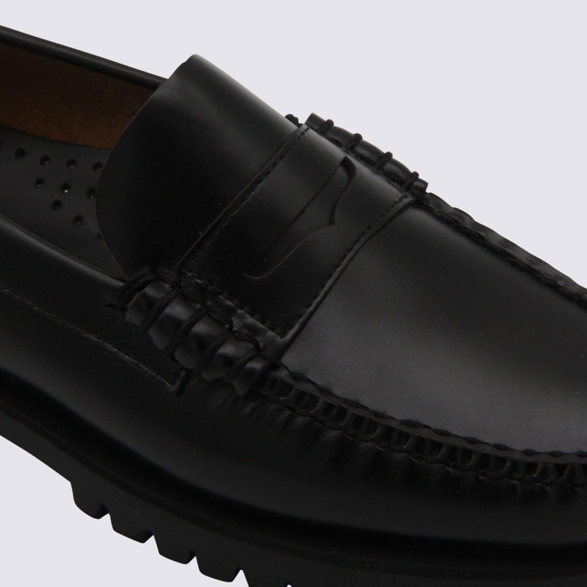 Sebago Black Leather Dan Lug Loafers In Animal Print