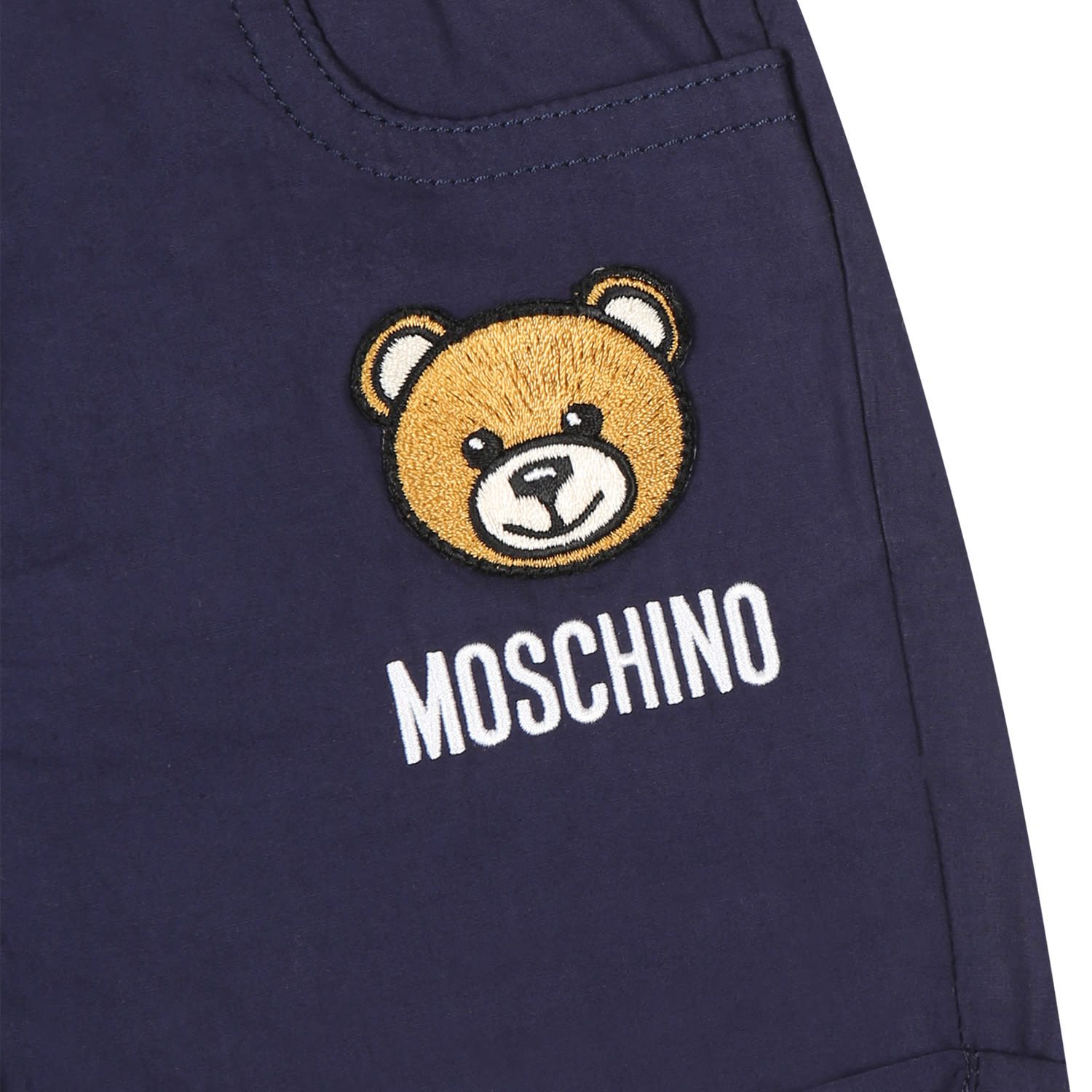Shop Moschino Blue Shorts For Baby Boy With Teddy Bear And Logo