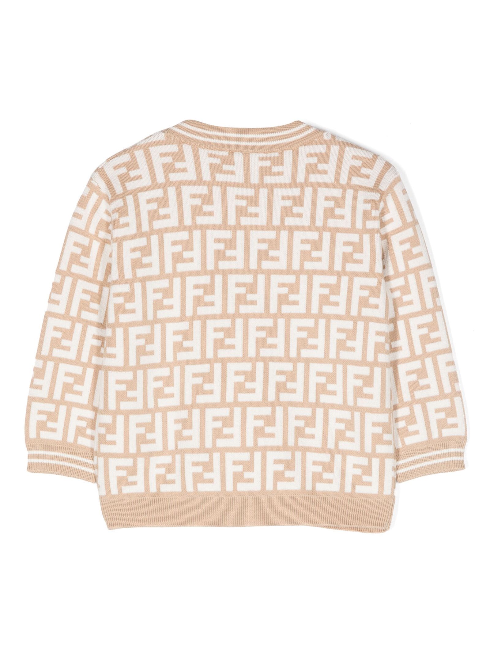 Shop Fendi Kids Sweaters Beige