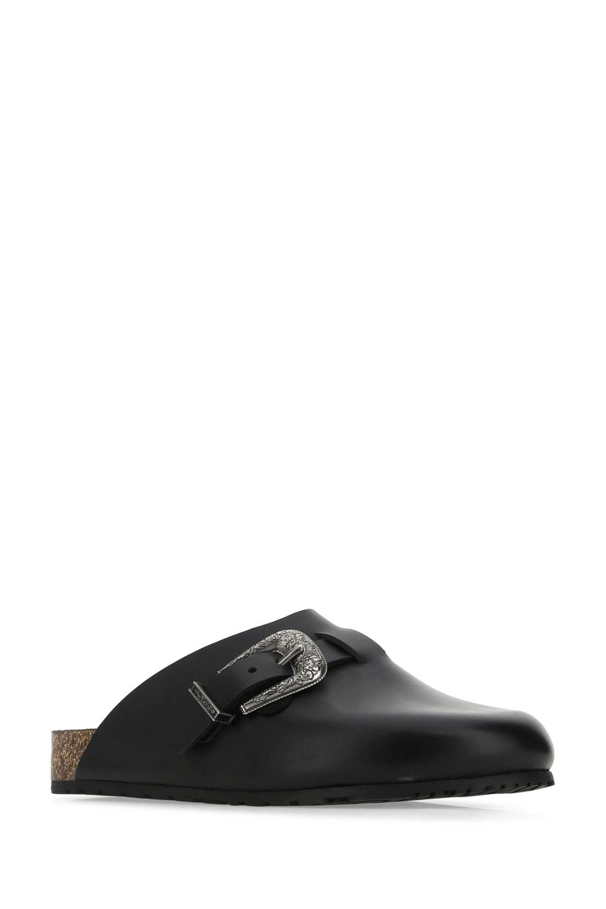 Saint Laurent Black Leather Slippers In 1000