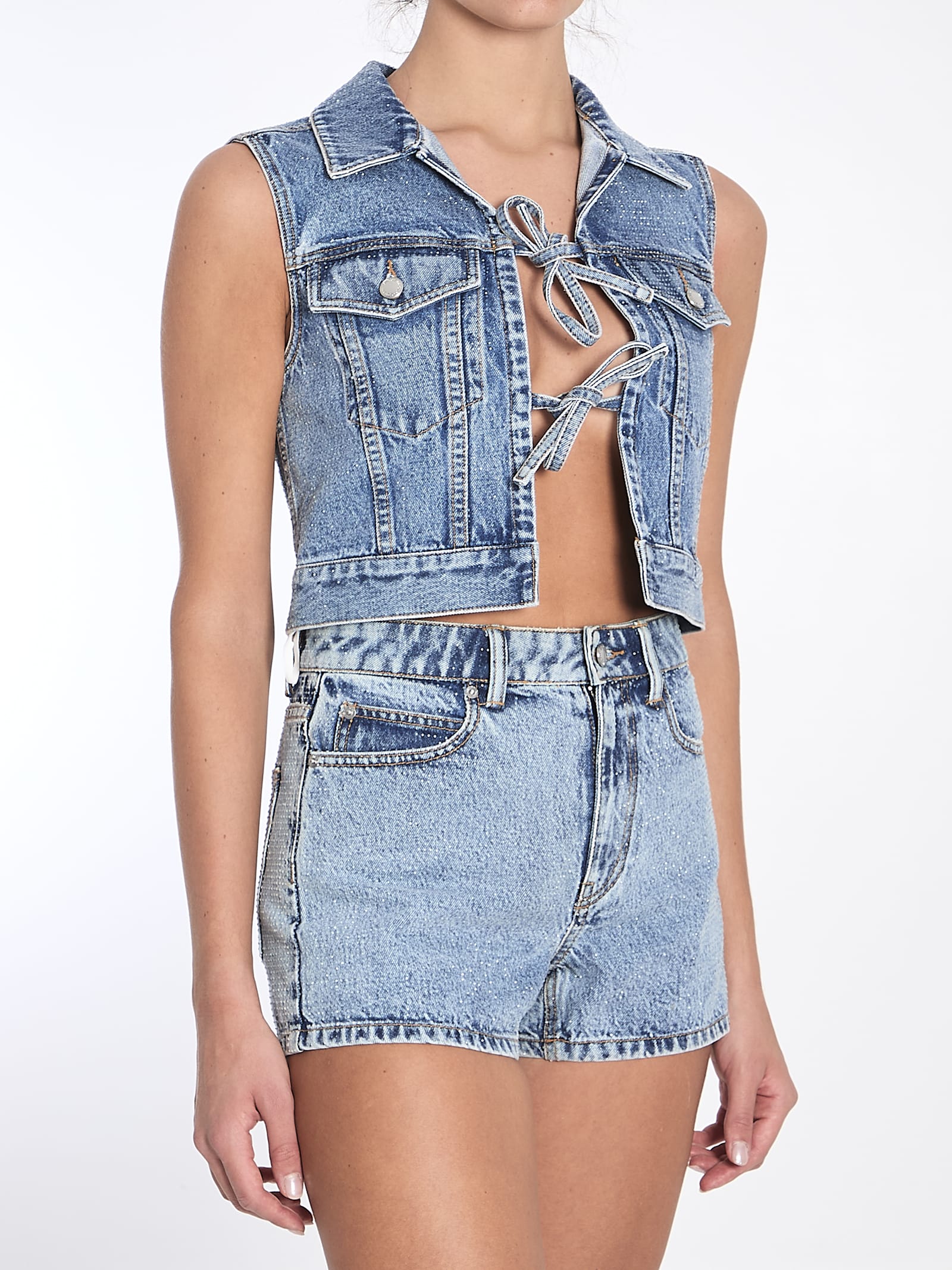 Alexander Wang Tied Front Vest Vintage Light Indigo In Vintagelightindigo