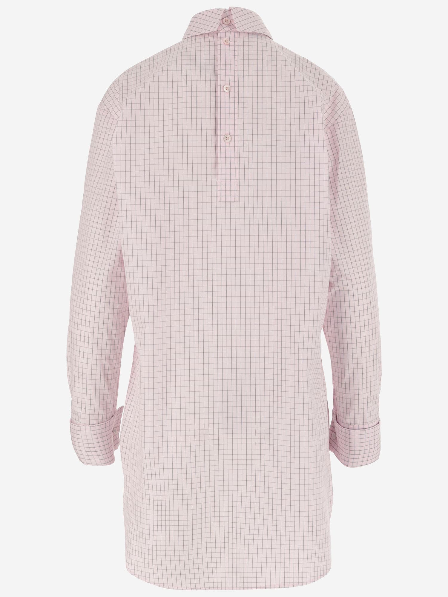 Shop Dries Van Noten Long Cotton Shirt With Checkered Pattern In Pink