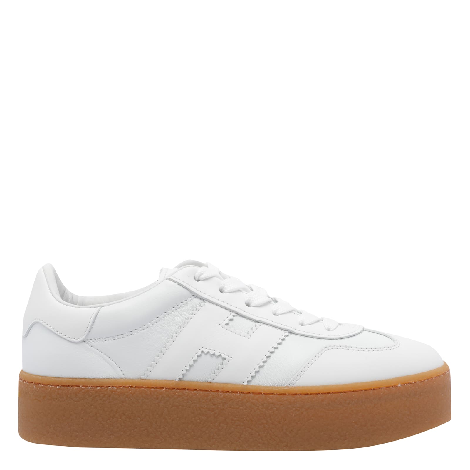 Hogan Low Top Leather Sneakers With Platform Sole In White