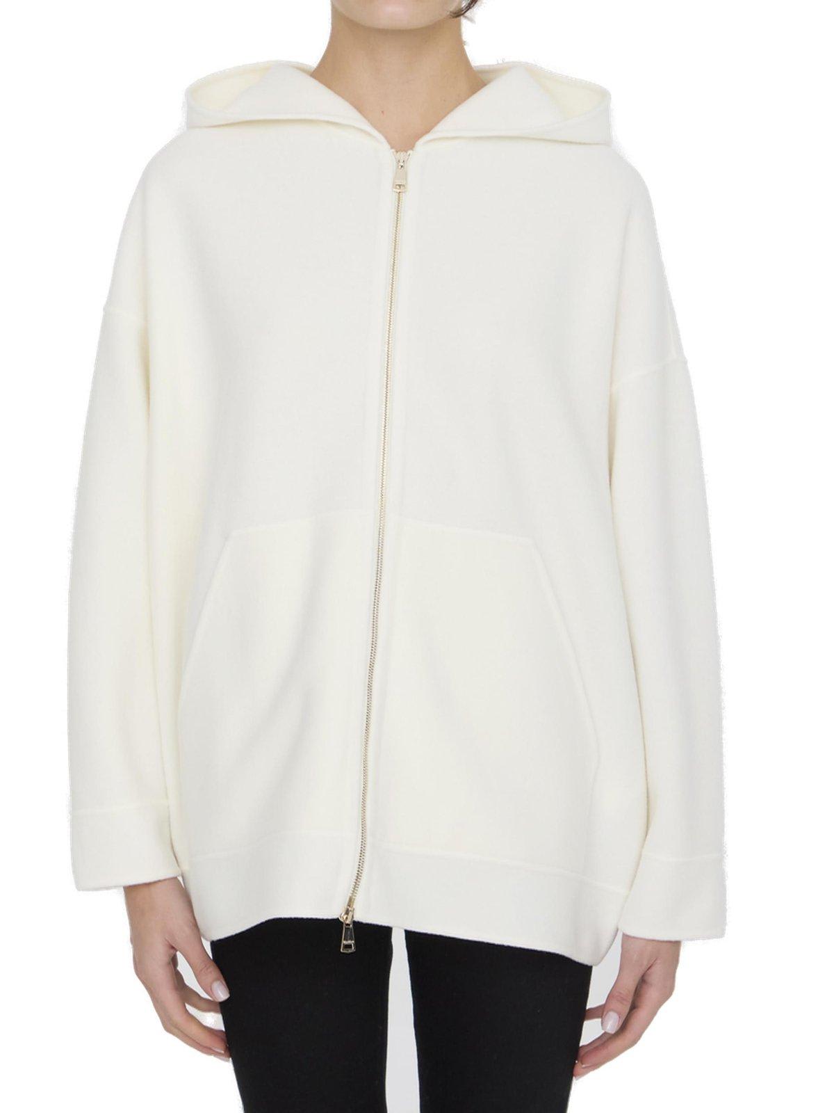 Shop Max Mara Zip-up Long-sleeved Hoodie In Panna