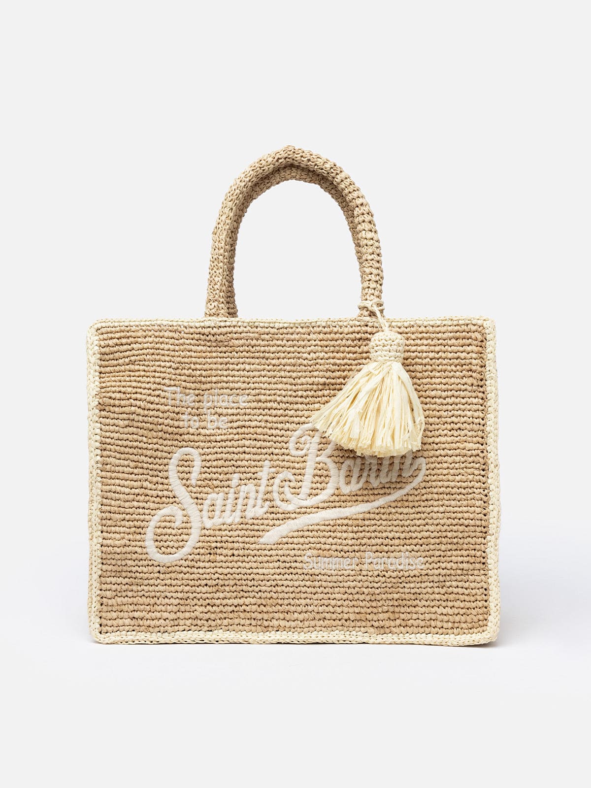 Shop Mc2 Saint Barth Natural Beige Colette Raffia Handbag With Embroidery In White