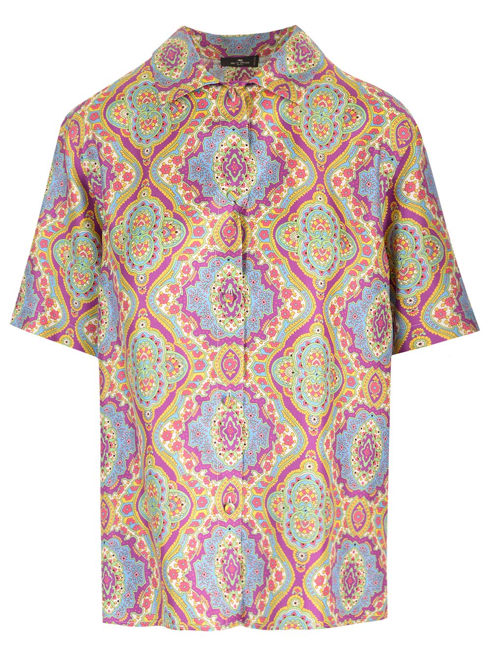 Shop Etro Printed Silk Shirt In Giallo/azzurro