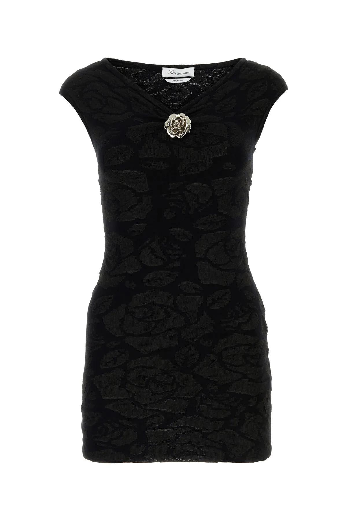 Shop Blumarine Black Polyester Blend Mini Dress In Nero
