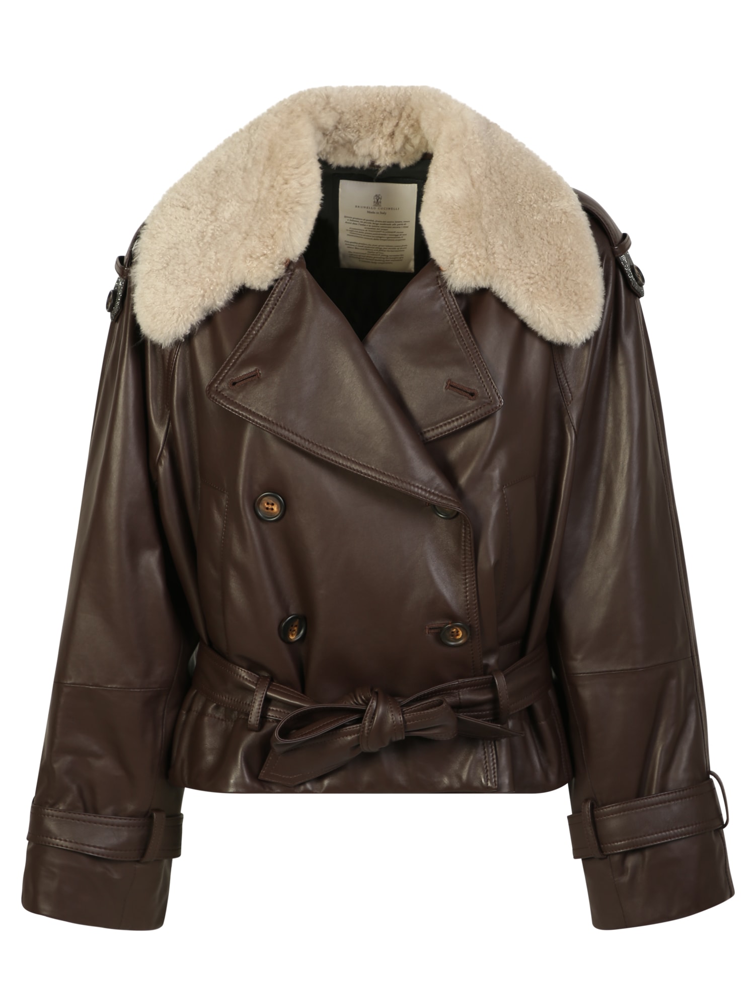 This Brunello Cucinelli Jacket Is Made Of Leather With A Shearling Collar
