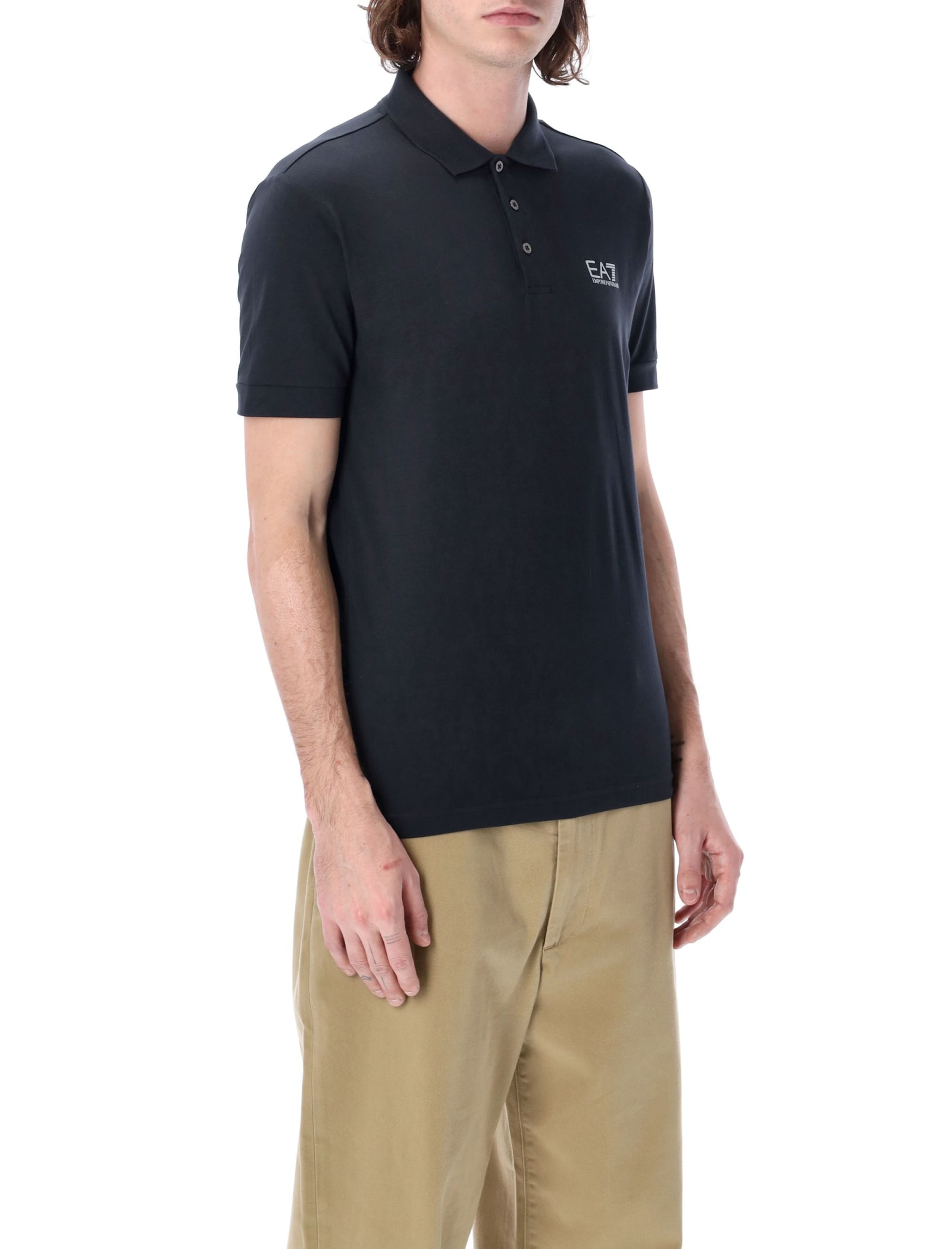 Ea7 Core Identity Stretch-cotton Polo Shirt In Night Blue