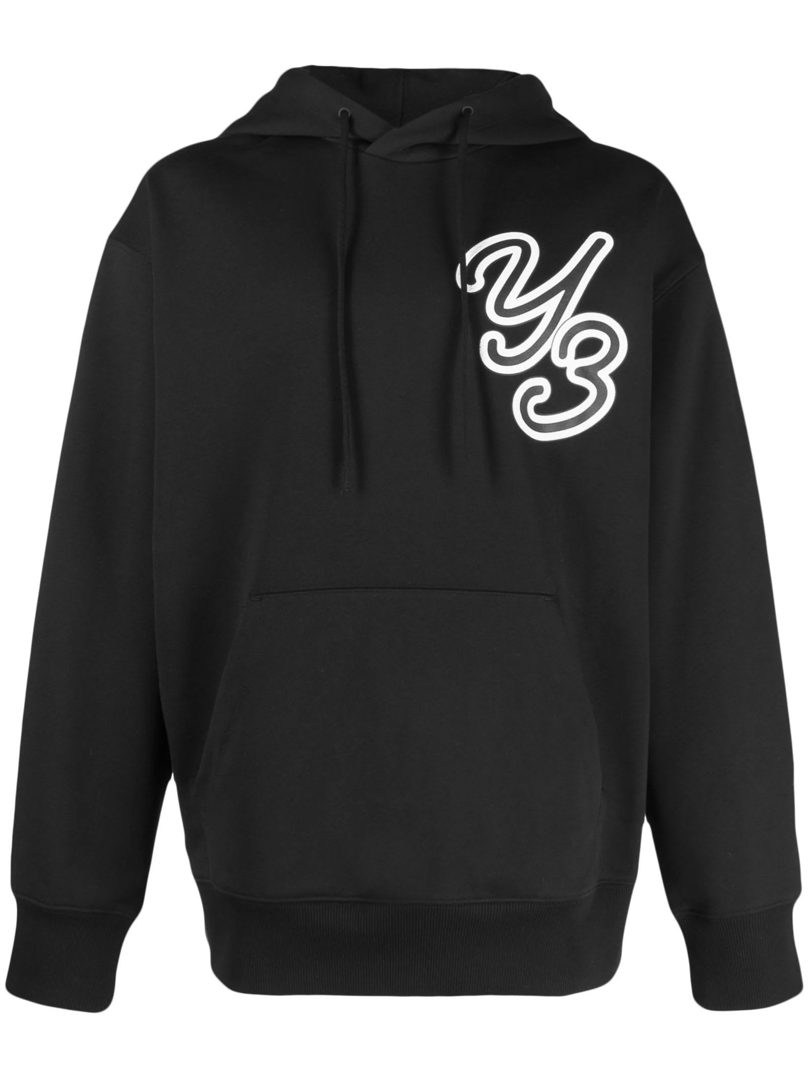 Y-3 Adidas Y 3 Black Logoed Hoodie In Nero