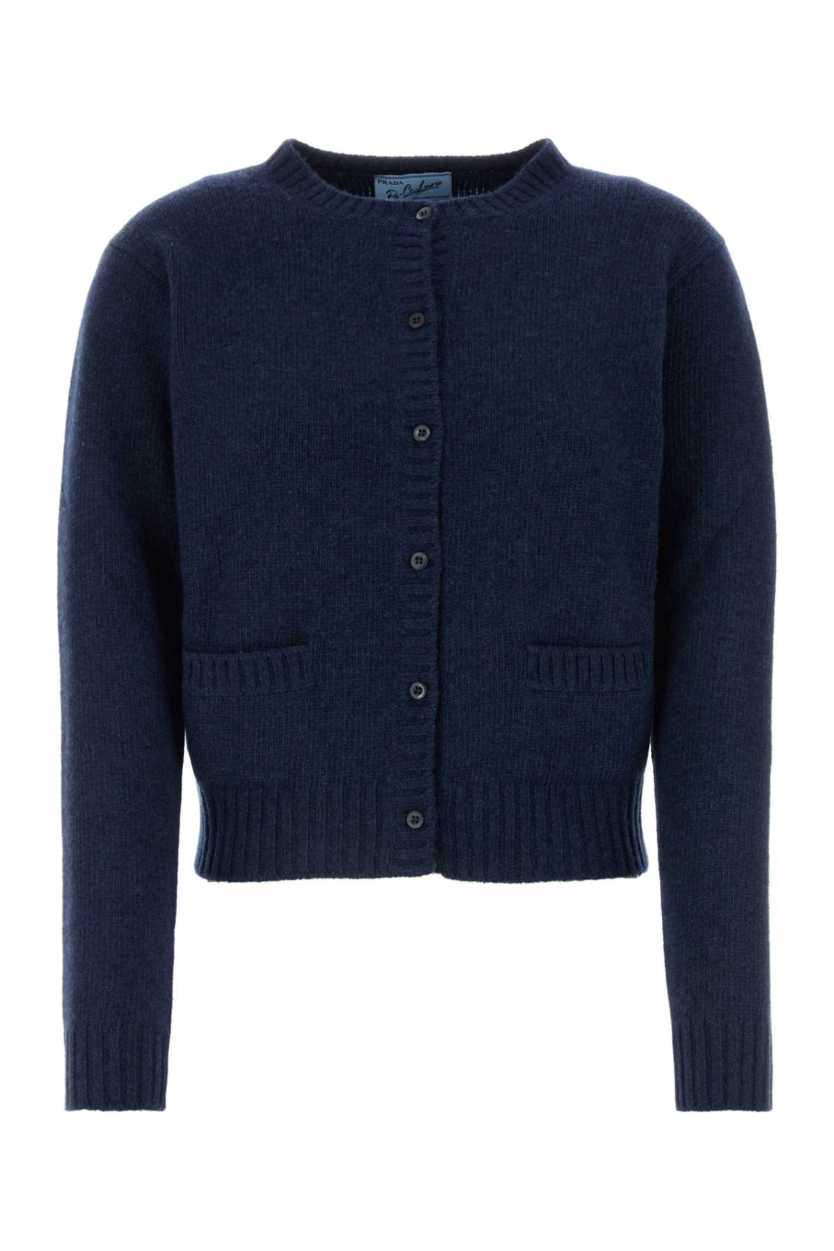 Shop Prada Navy Blue Cashmere Cardigan In Bleu