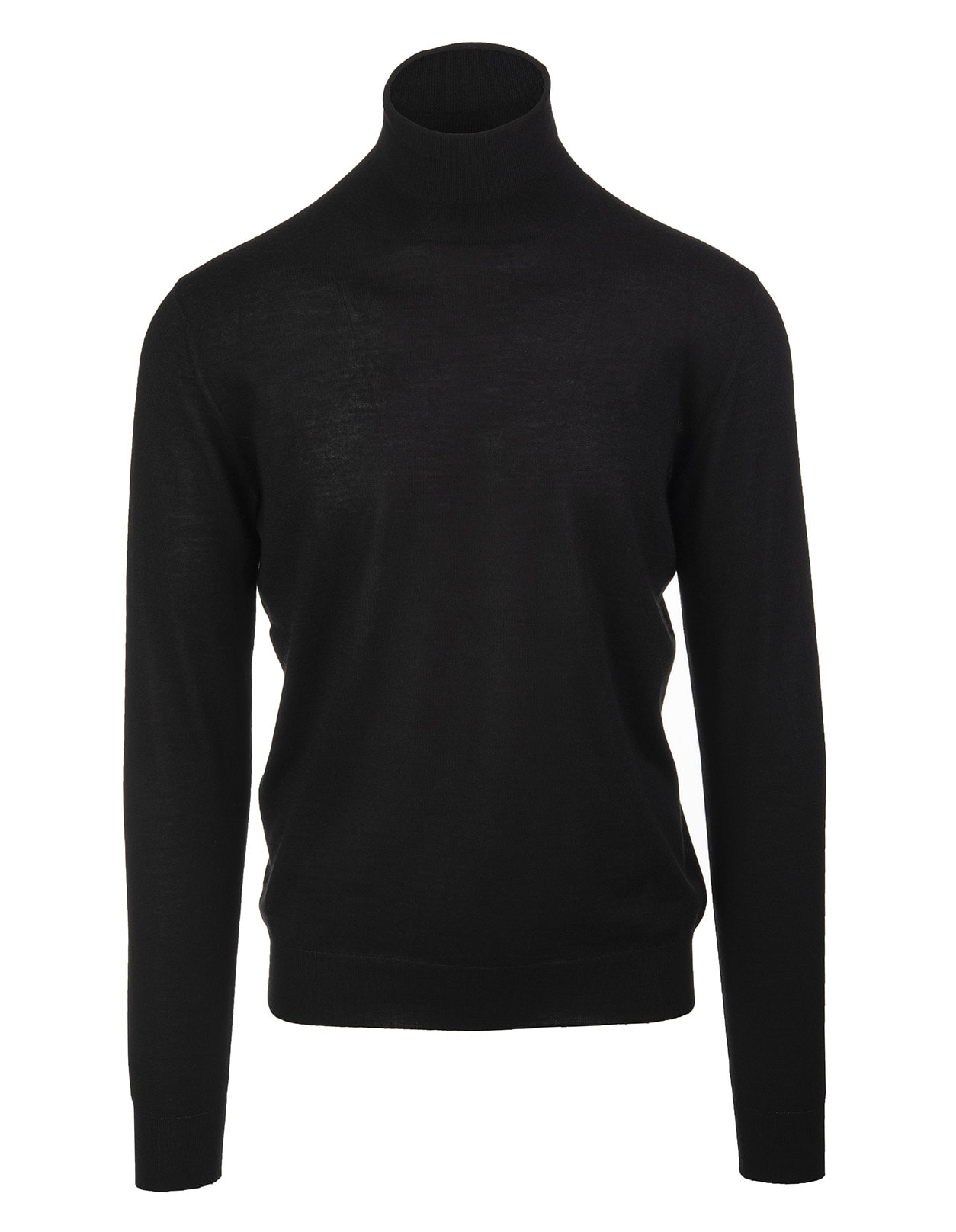Fedeli Man Black Turtleneck Pullover In Cashmere And Silk