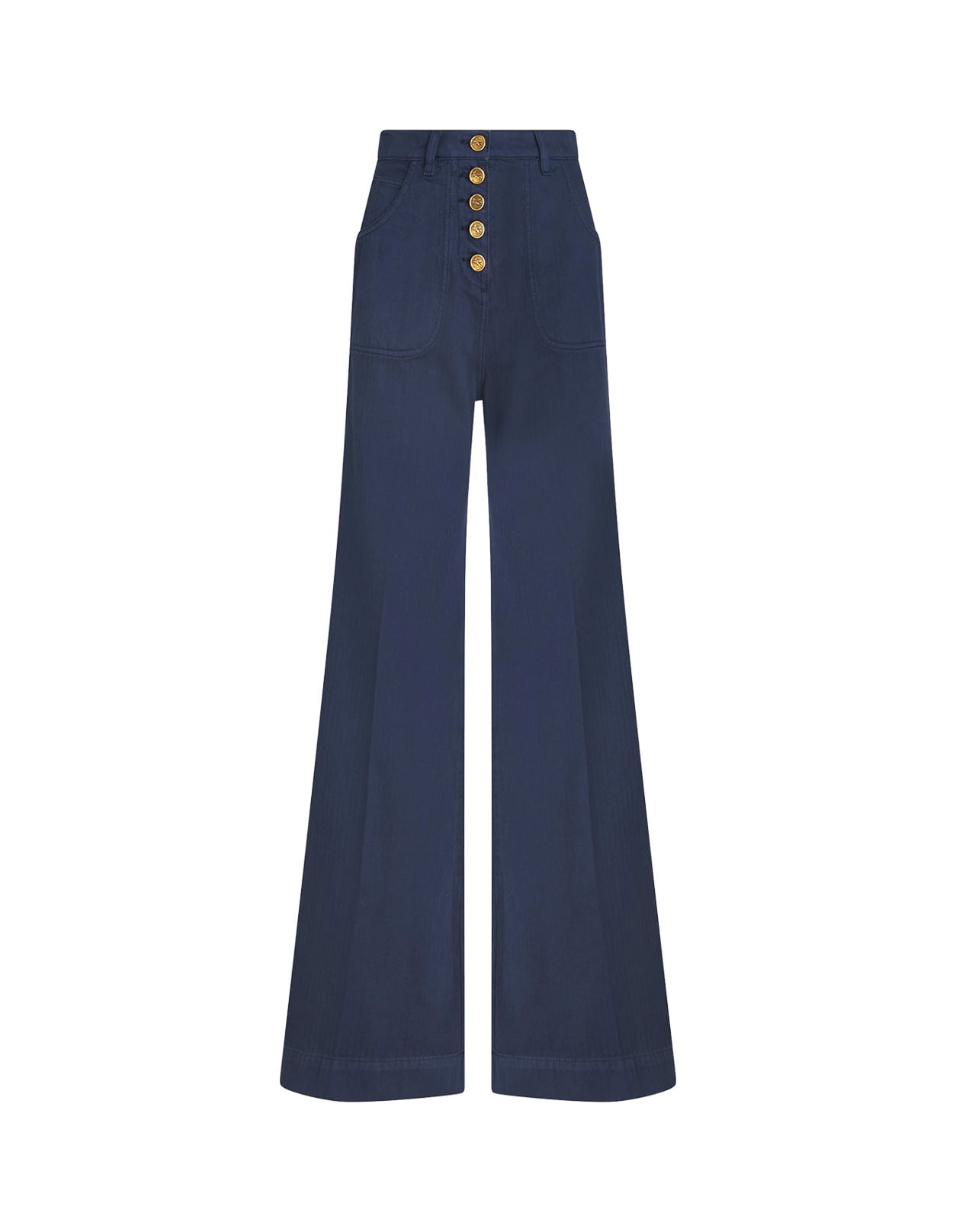 Etro Navy Blue Flare Jeans With Pegasus Buttons