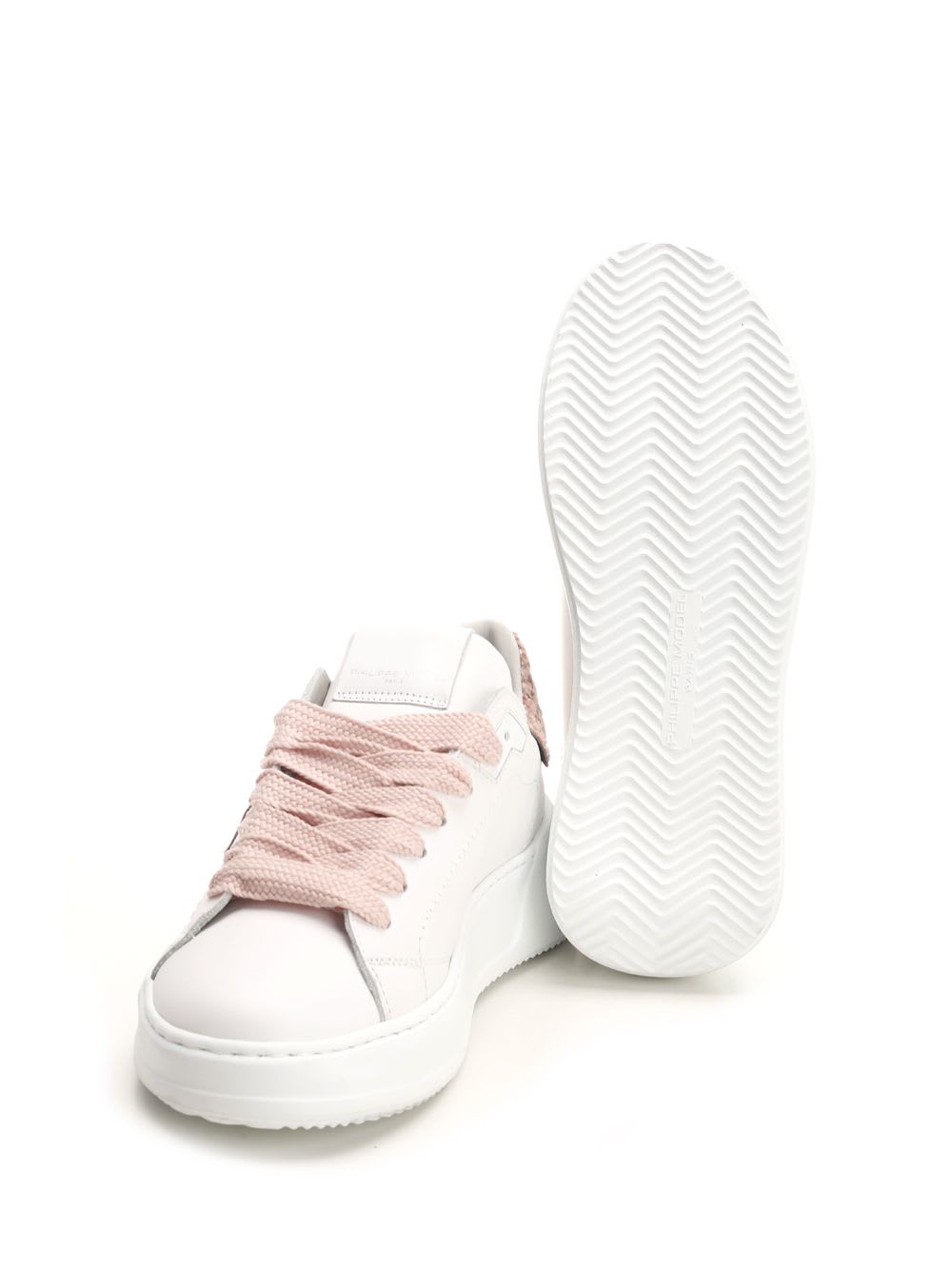 Shop Philippe Model Temple Sneaker In Veau Chenille_blanc Rose