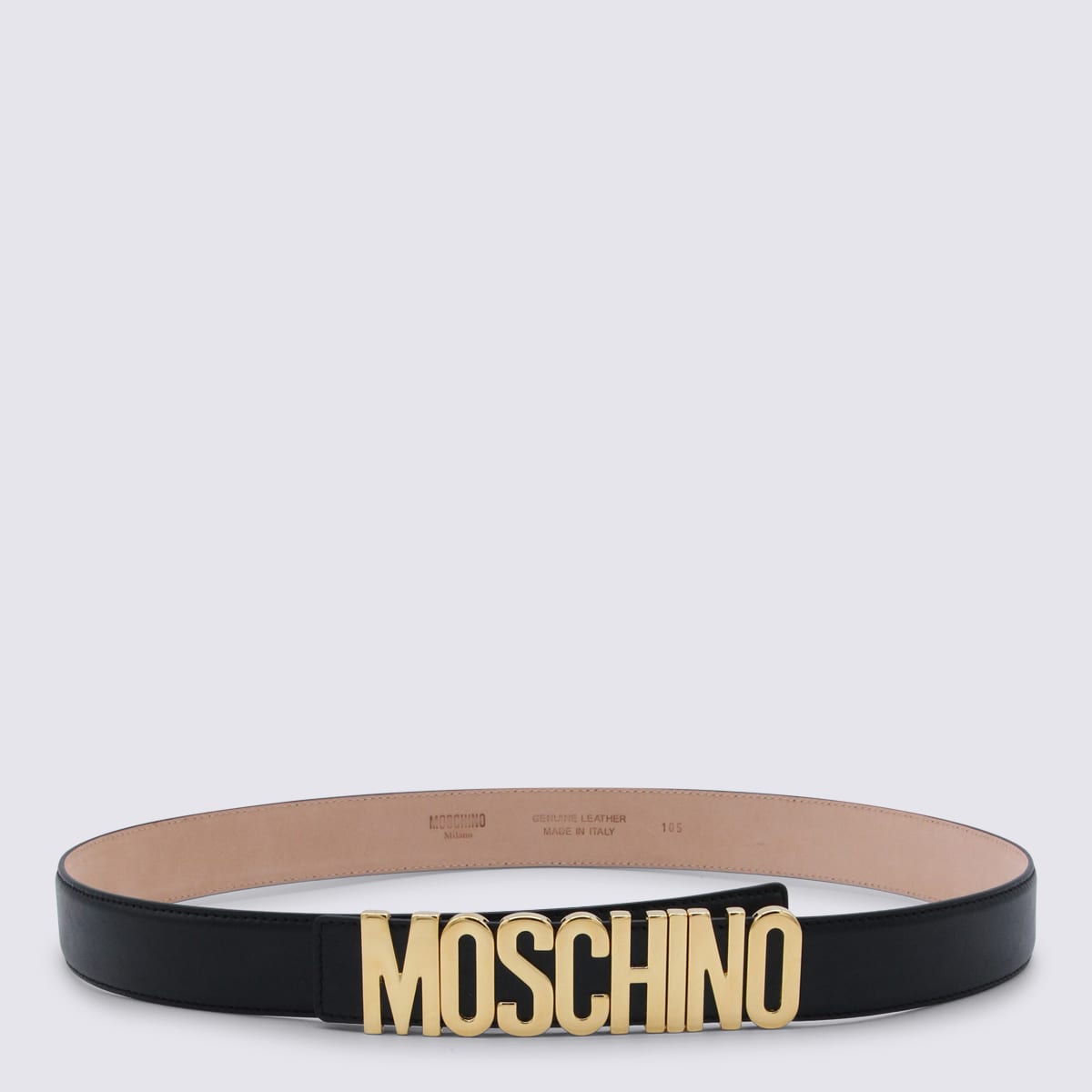 Moschino Black Leather Belt In Pattern