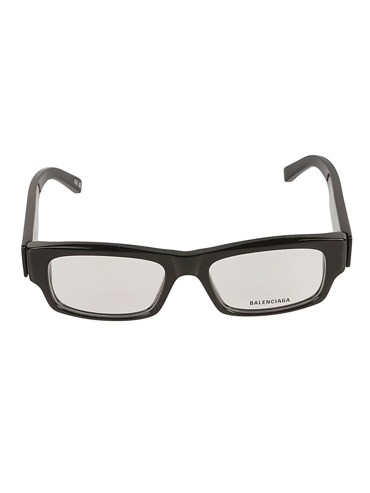 Balenciaga Logo Sided Rectangular Frame Glasses In Black/transparent