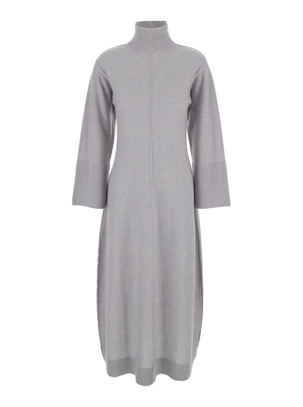 diomede Long Grey Dress With High Neck In Wool Blend Woman